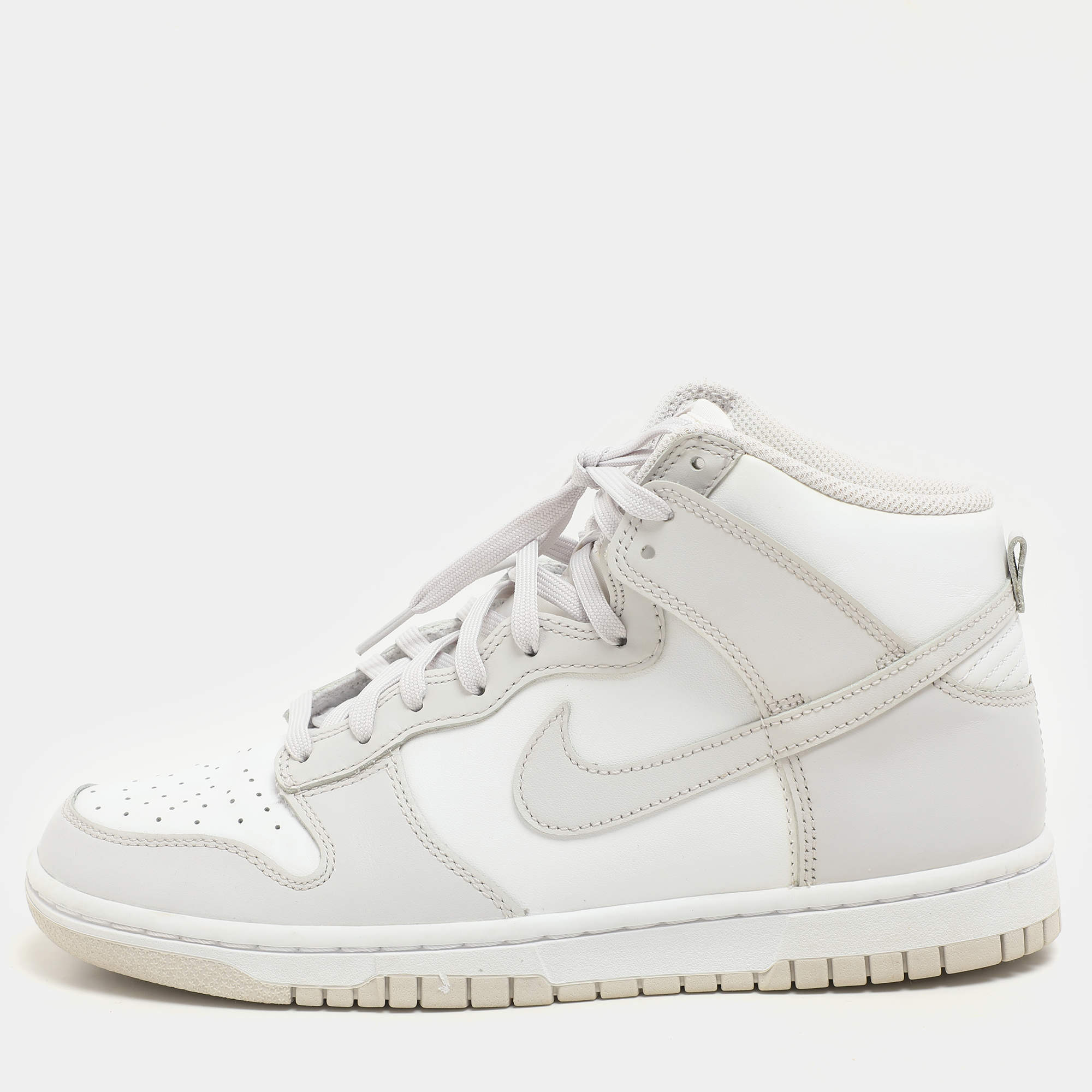 Nike White/ Vast Grey Leather Dunk Retro High Sneakers Size 42