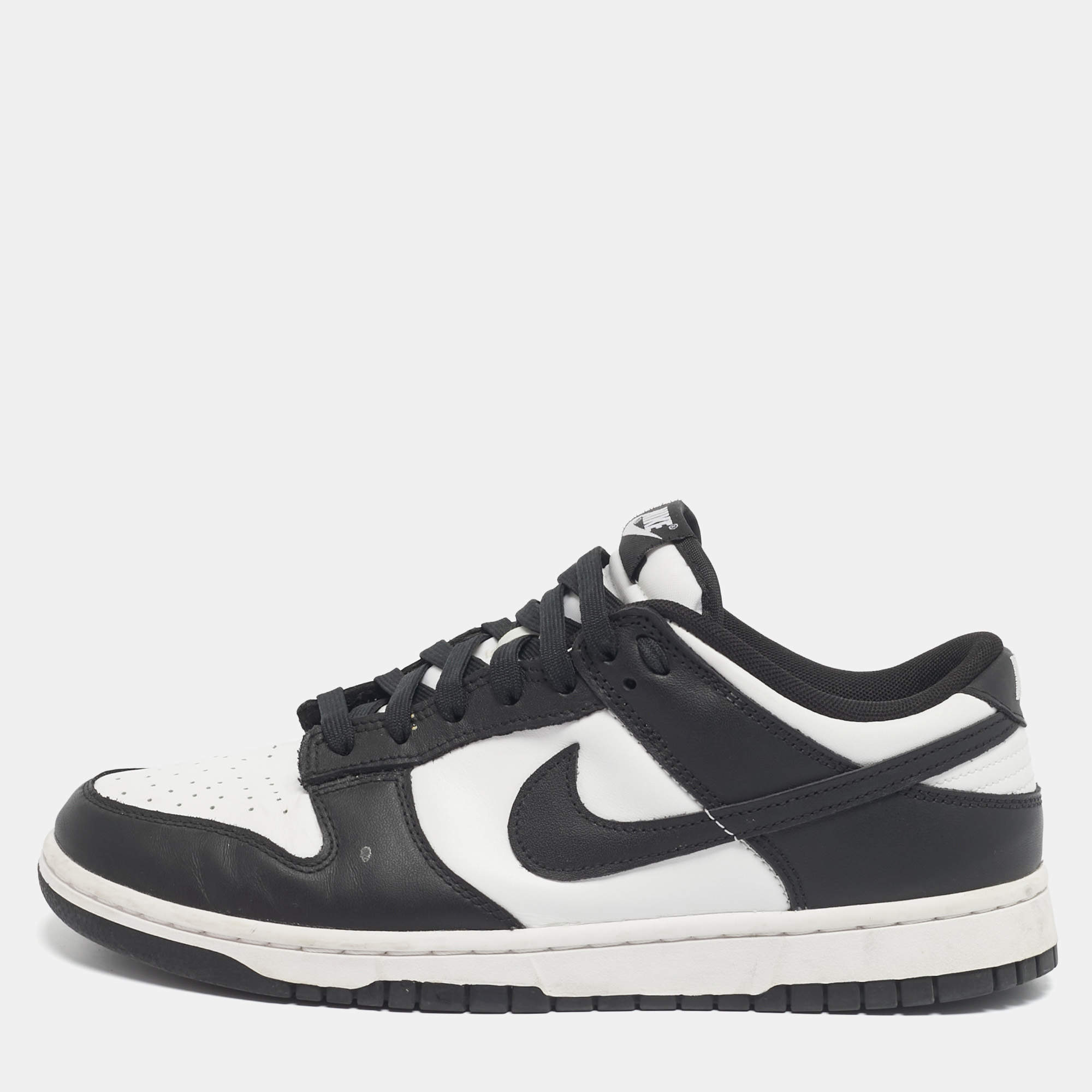 Pre Owned Nike Black/White Leather Dunk Low Retro Panda Sneakers Size 43