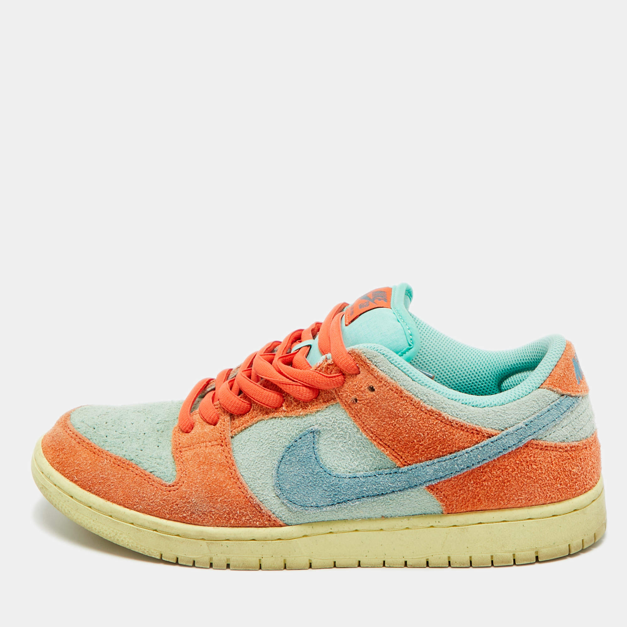 Pre Owned Nike Multicolor Suede SB Dunk Noise Aqua Low Top Sneakers Size 42.5