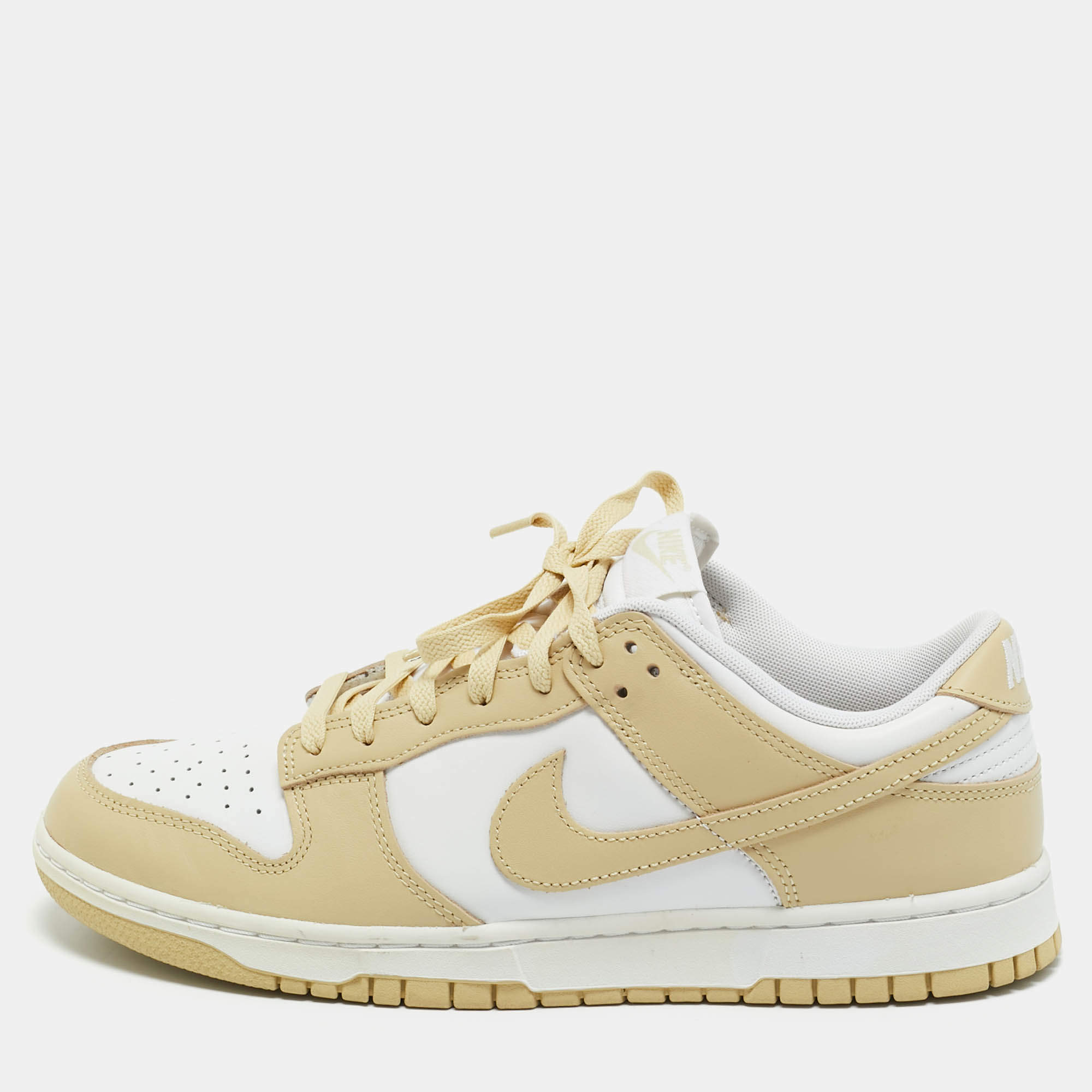 Pre Owned Nike Cream/White Leather Dunk Low Retro Panda Sneakers Size 44.5