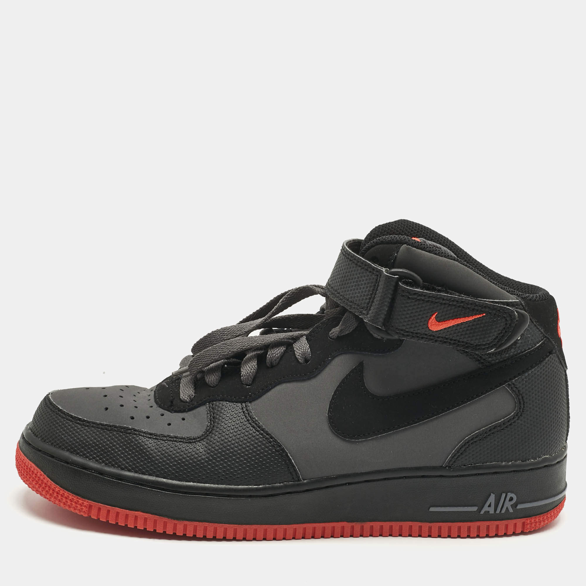 Pre Owned Nike Grey/Black Durabuck Leather Air Force 1 Mid Hot Lava Sneakers Size 42.5