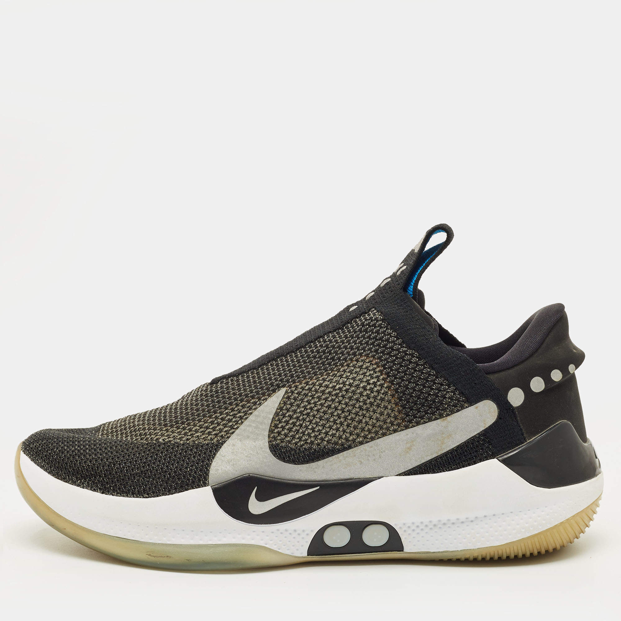 Pre Owned Nike Adapt BB Size 45.5 Black/Grey Mesh and Nubuck Leather Slip On Sneakers