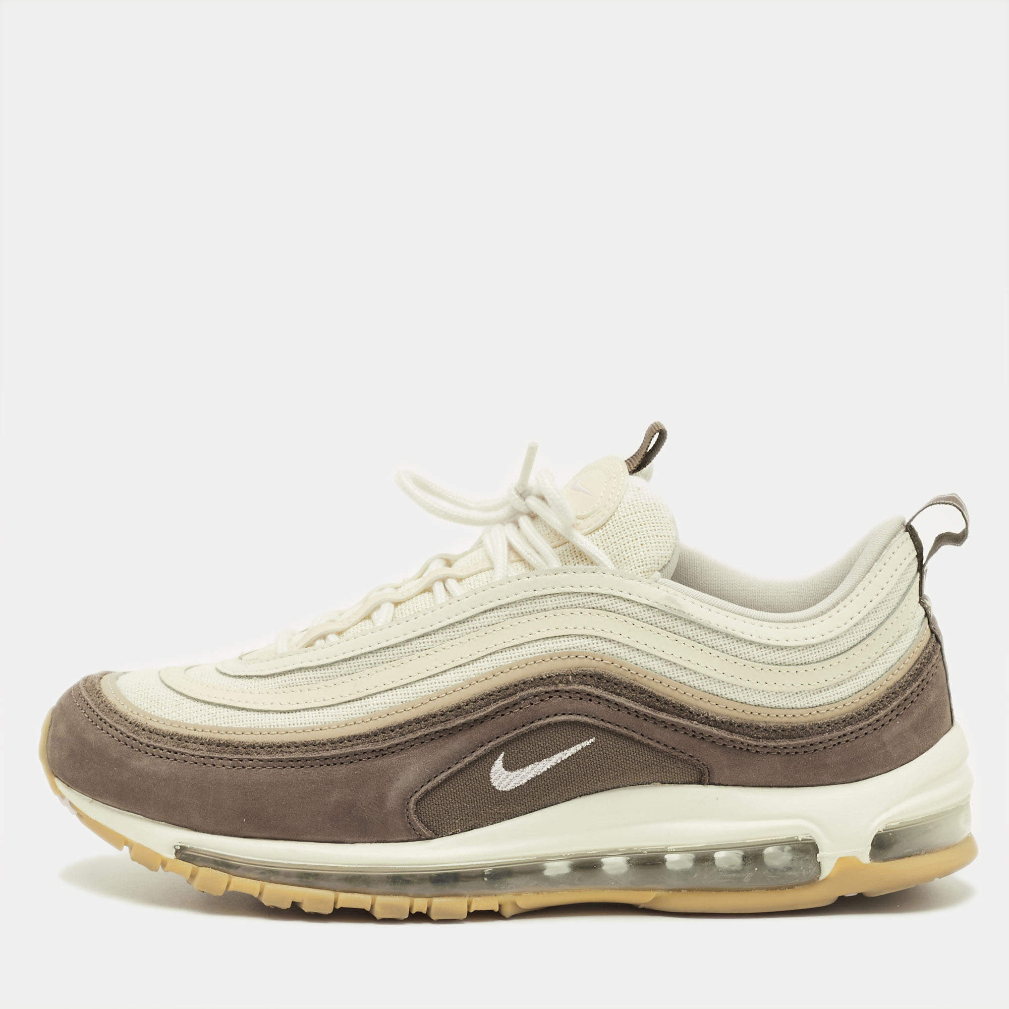 Pre Owned Nike air max 97 Size 45 Beige Knit Fabric and Nubuck Leather Lace Up Sneakers