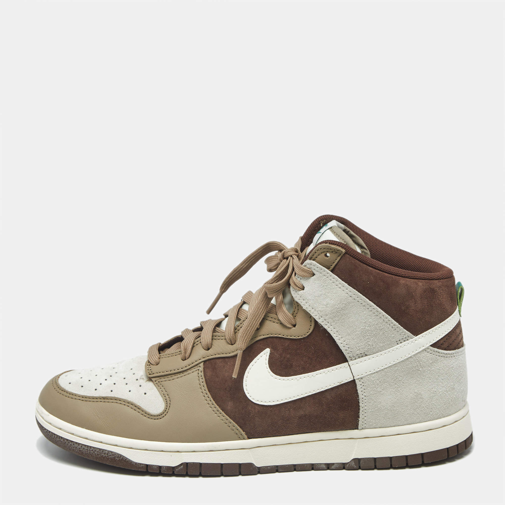 Pre Owned Nike Dunk Light Chocolate Size 45.5 Multicolor Leather and Suede High Top Sneakers