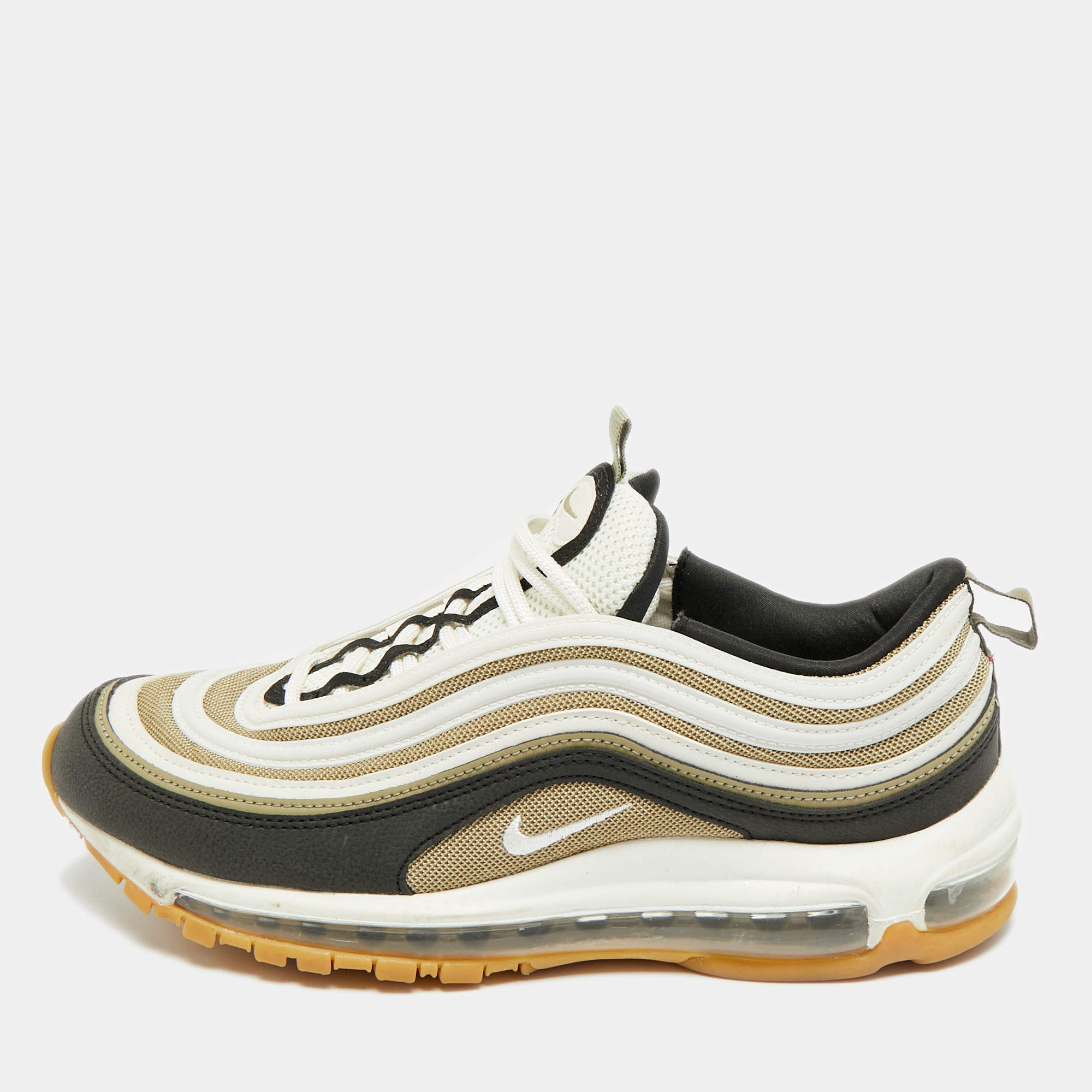 Pre Owned Nike Air Max 97 Size 42.5 Tricolor Leather and Mesh Neutral Olive Gum  Lace Up Sneakers