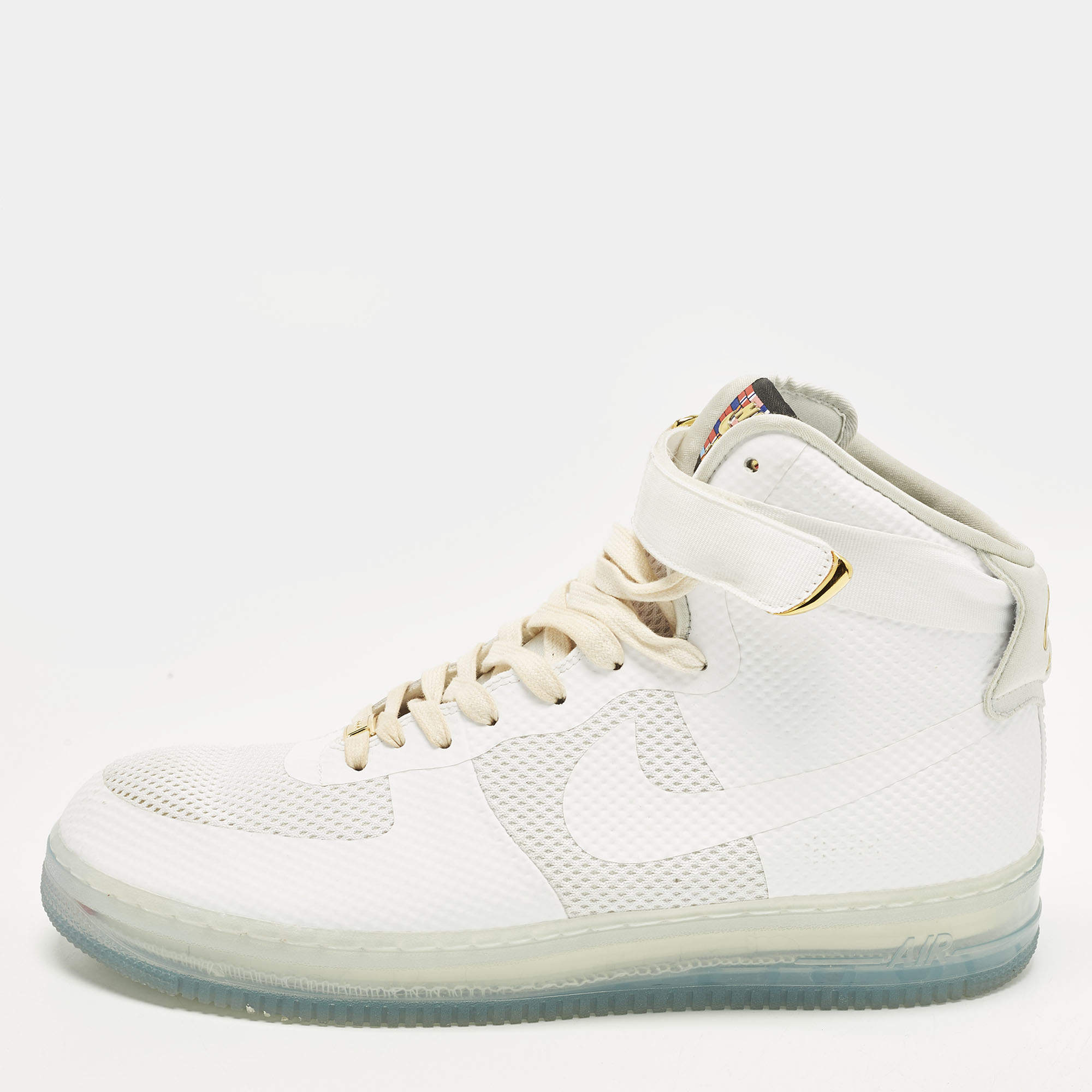 Pre Owned Nike Air Force 1 CMFT Lux White Size 47.5 White Fabric Lace Up Sneakers