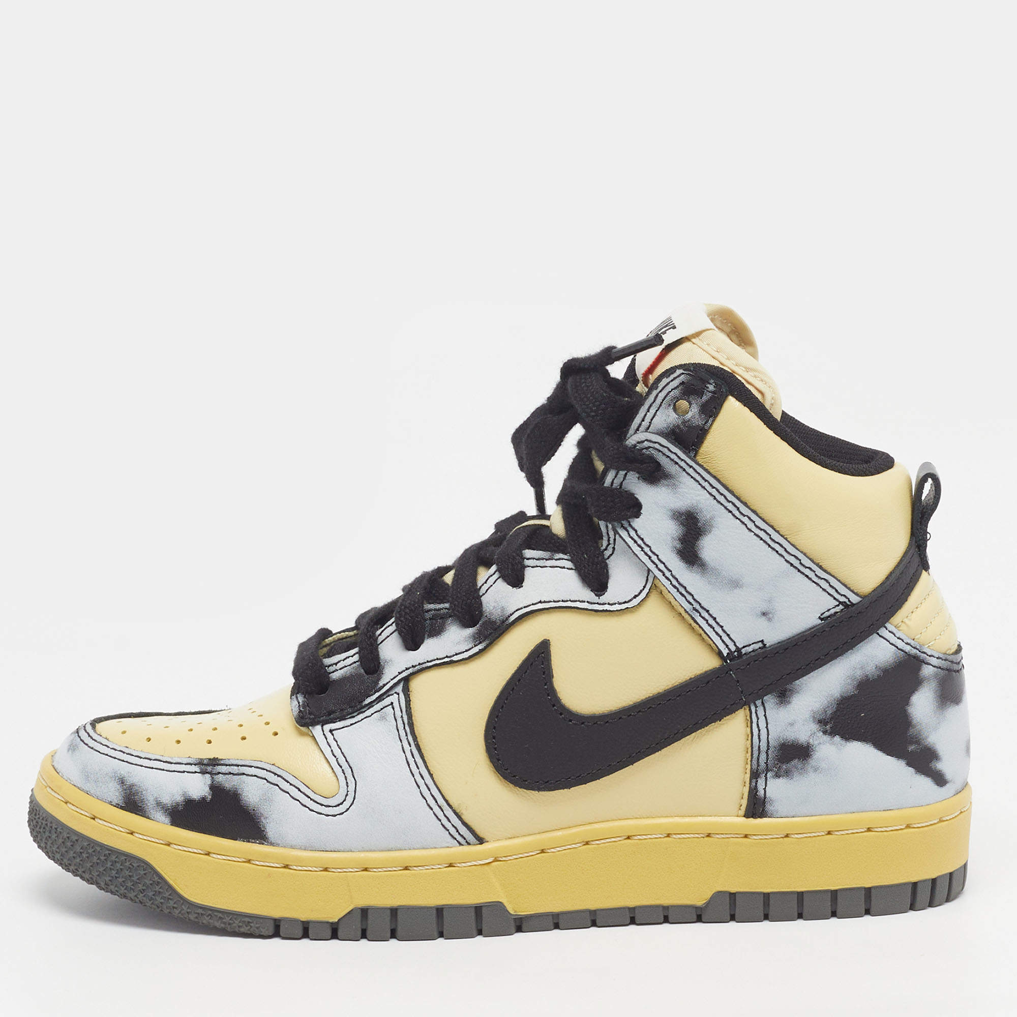 Pre Owned Nike Dunk 1985 Black Acid Wash Size 38 Multicolor Leather High Top Sneakers