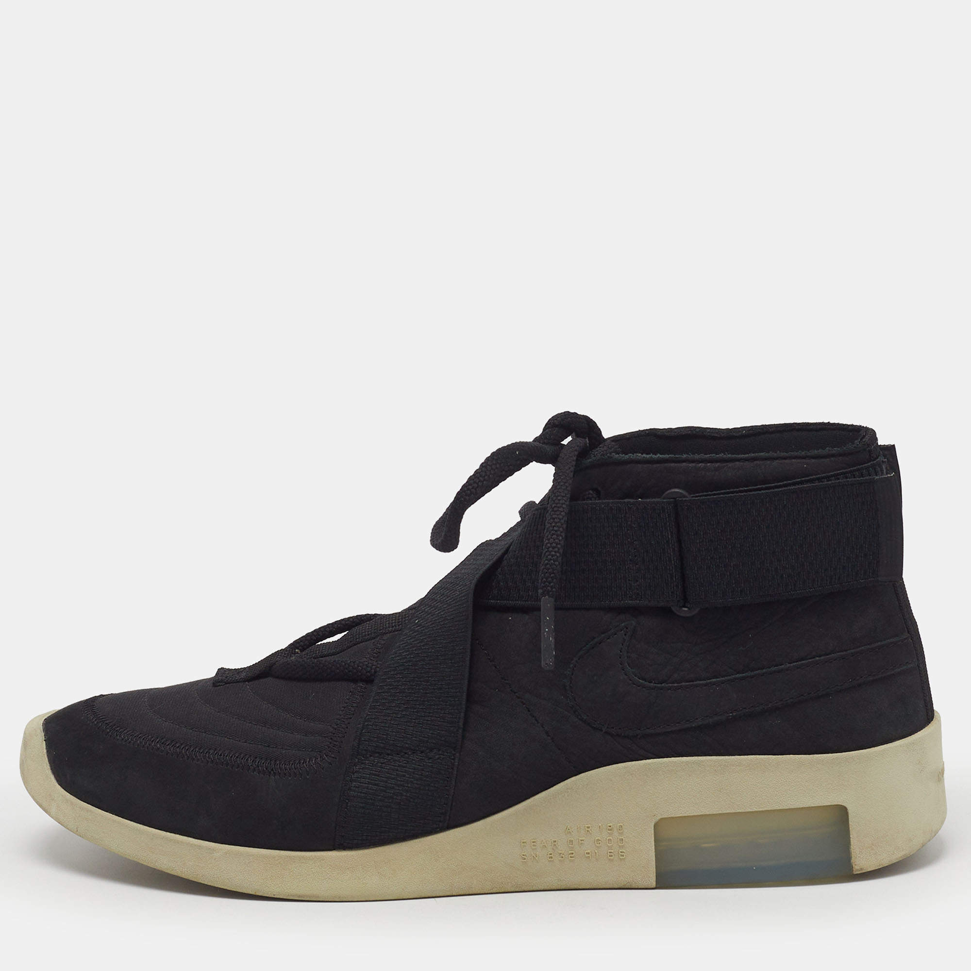 Pre Owned Nike Air Fear of God Raid Size 45 Black Canvas and Nubuck Leather High Top Sneakers