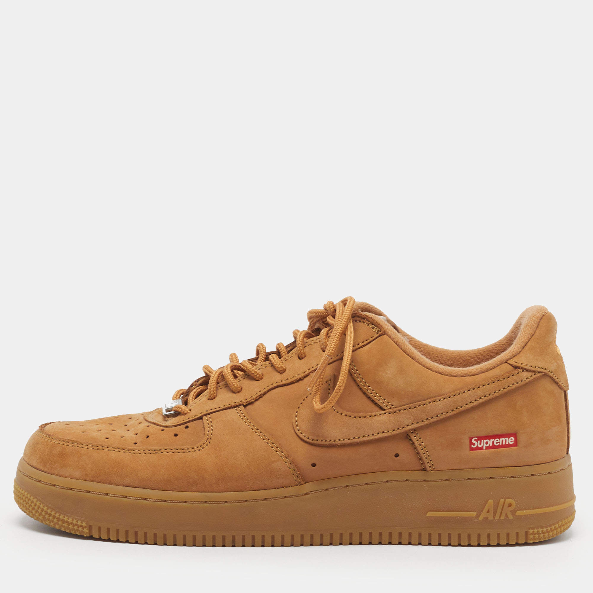 مملوكة مسبقًا Nike x Supreme Air Force 1 SP Wheat Size 43 Brown Nubuck Leather Low Top Sneakers