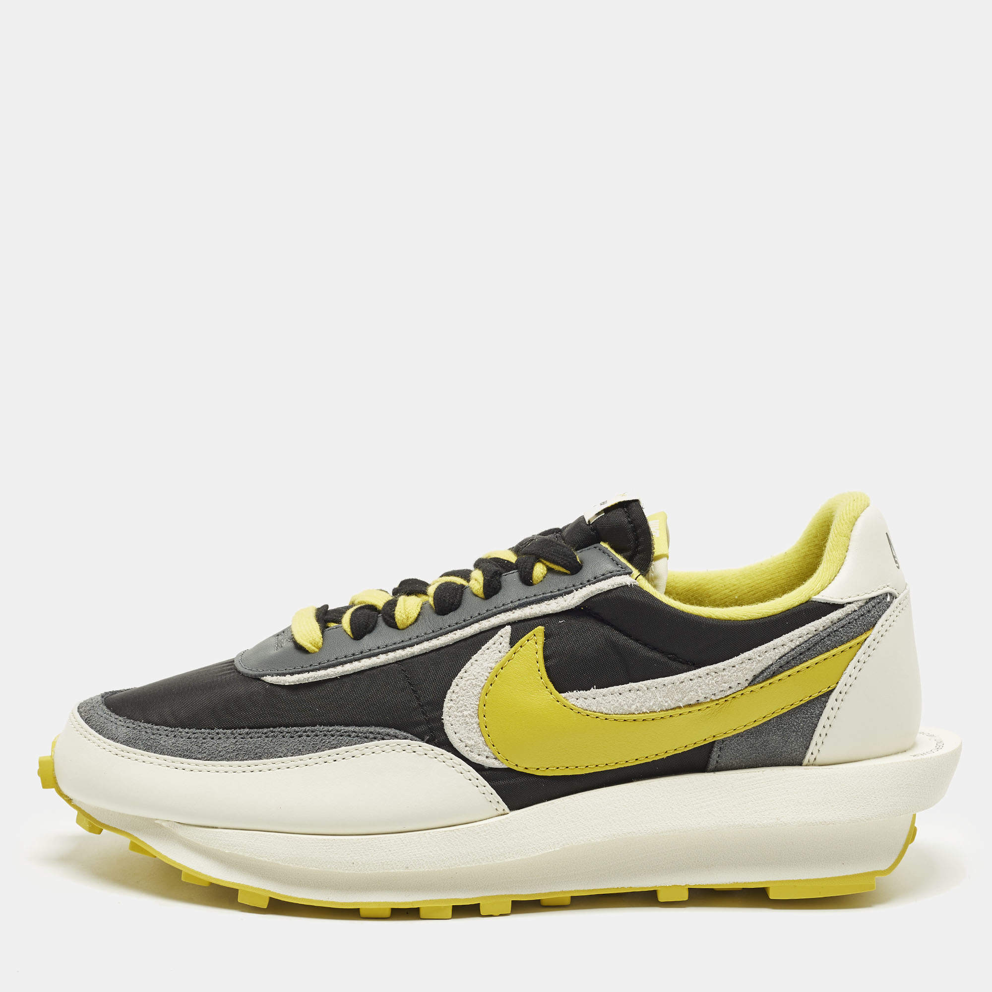 Pre Owned Nike x Sacai x Undercover LD Waffle Black Bright Citron Size 45 Multicolor Leather and Nylon Low Top Sneakers