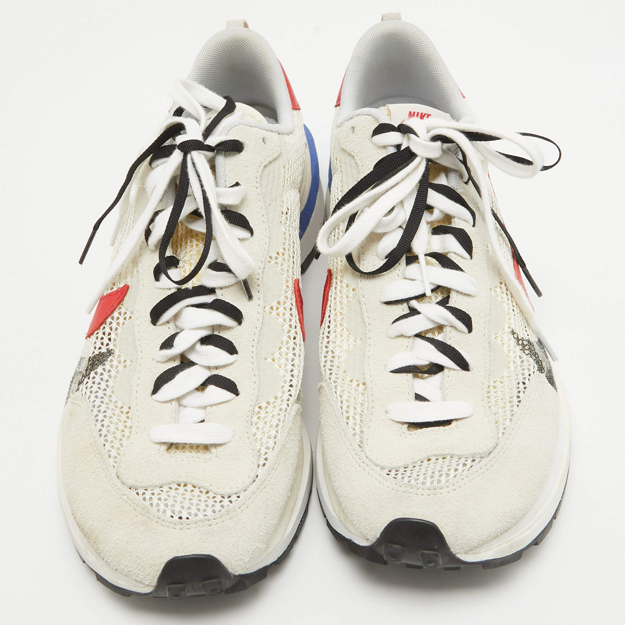 Pre Owned Nike x Sacai Multicolor Leather and Fabric Vaporwaffle Sesame Blue Void Sneakers Size 46
