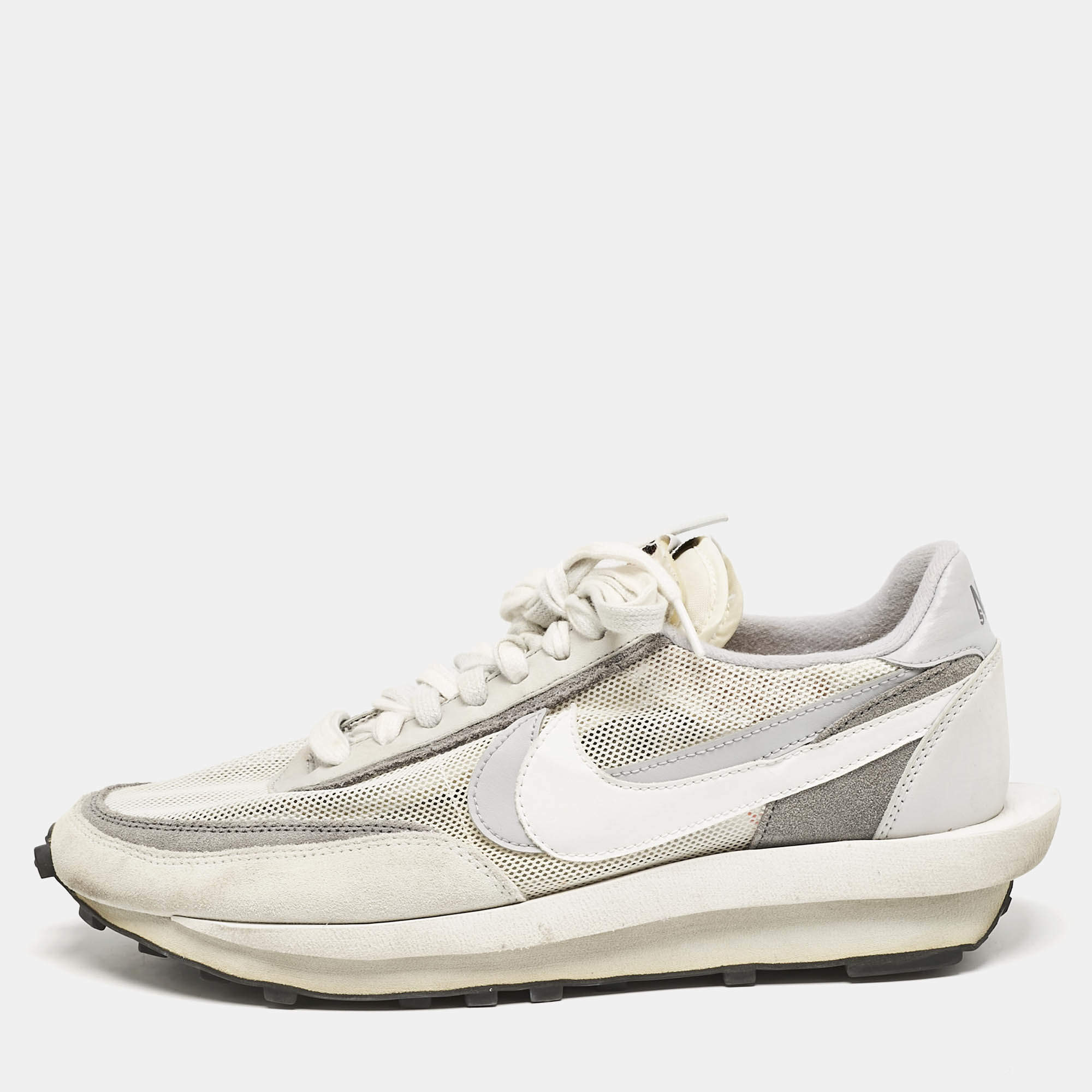 Nike x Sacai Grey/White  Mesh And Suede Vaporwaffle Low Top Sneakers Size 46
