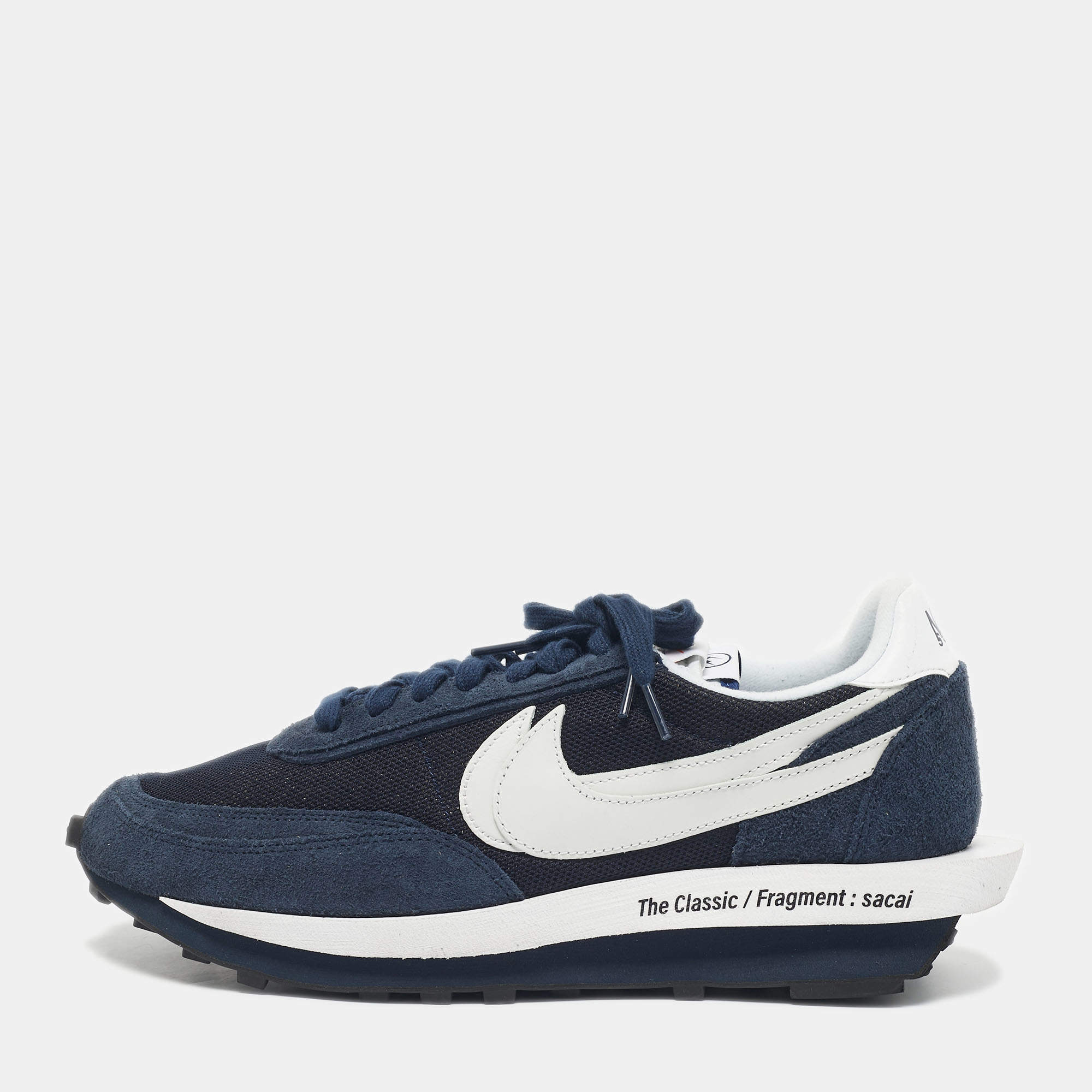 Pre Owned Nike x Sacai Navy Blue Suede and Mesh LD Waffle SF Blue Void Sneakers Size 47.5