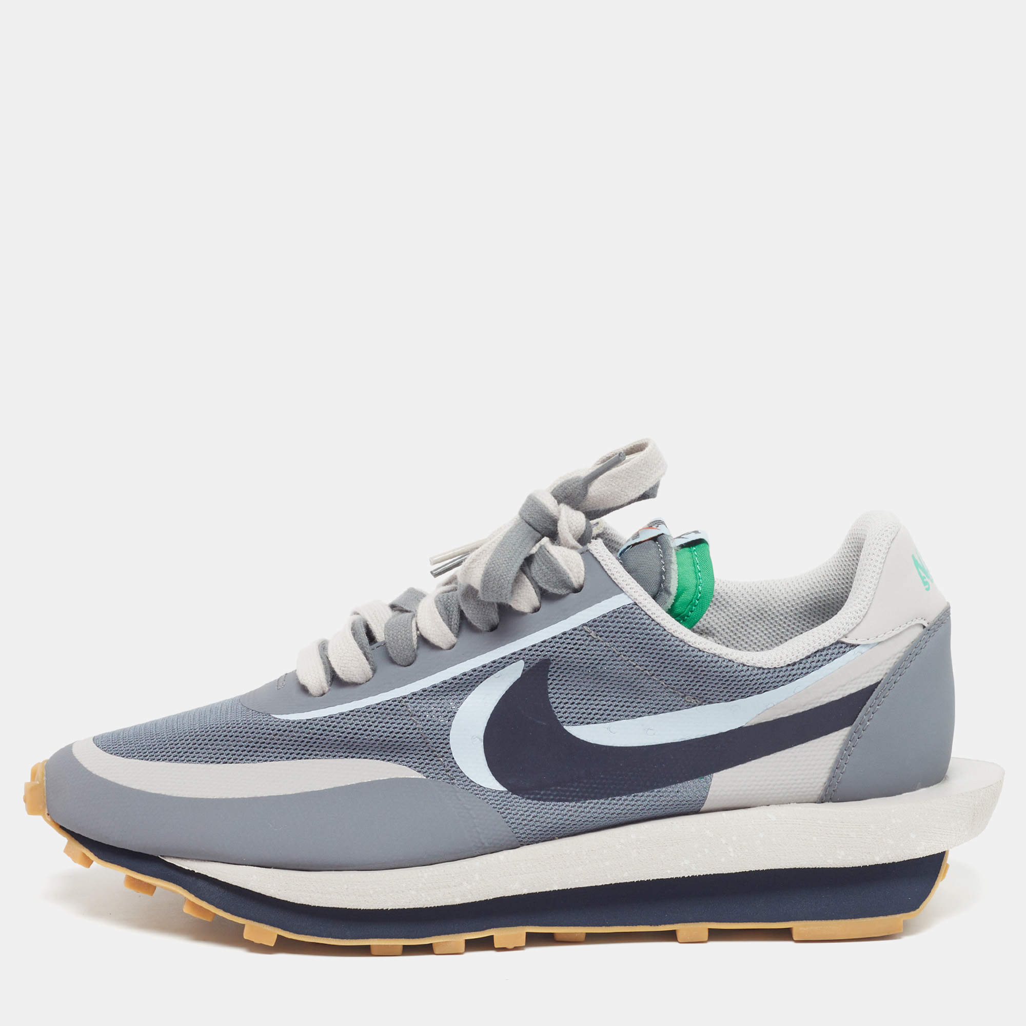 Pre Owned Nike x Sacai LD Waffle Kiss of Death 2 Size 45 Grey Mesh and Leather Low Top Sneakers