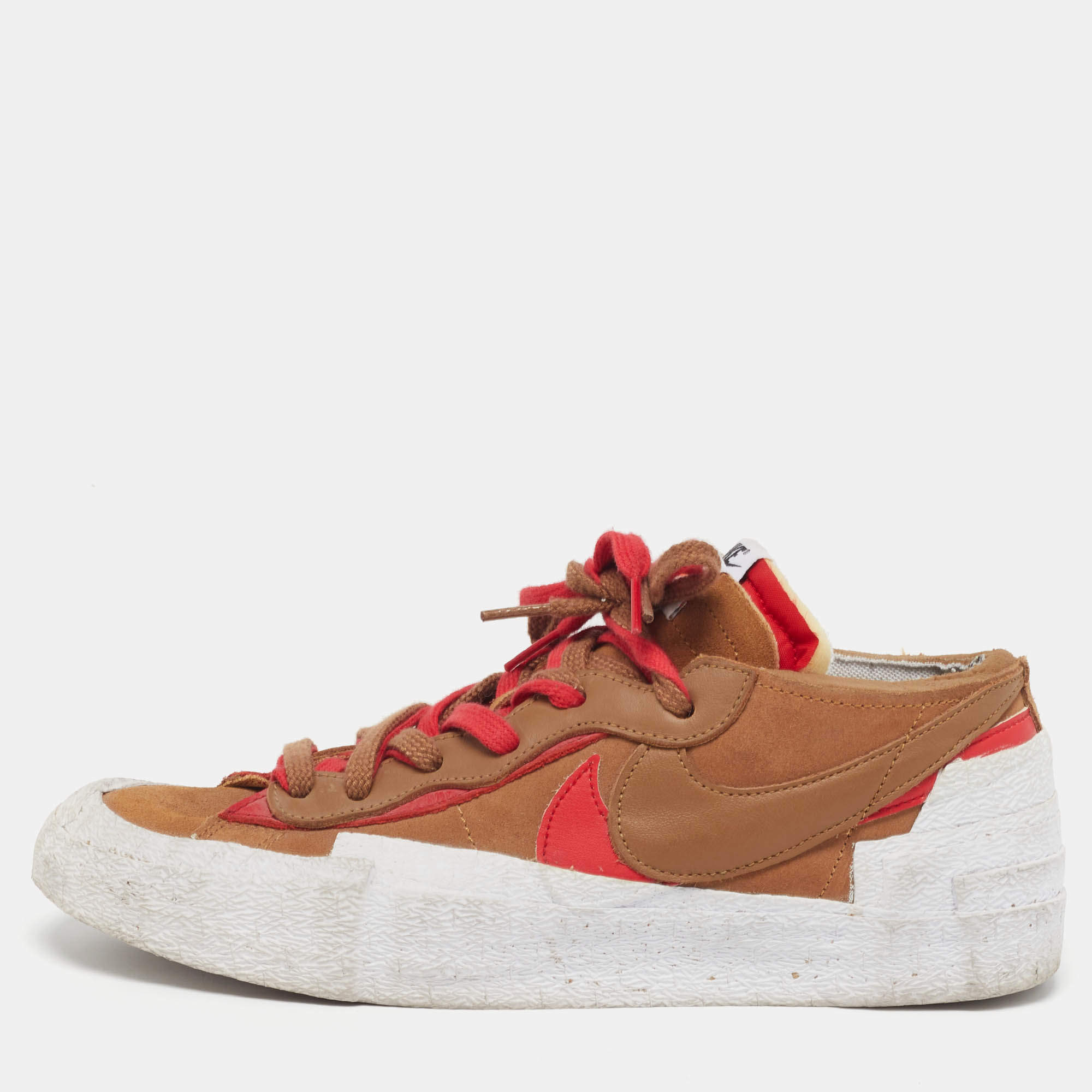 Pre Owned Nike x Sacai Blazer Size 44 Brown/Red Leather and Suede Lace Up Sneakers