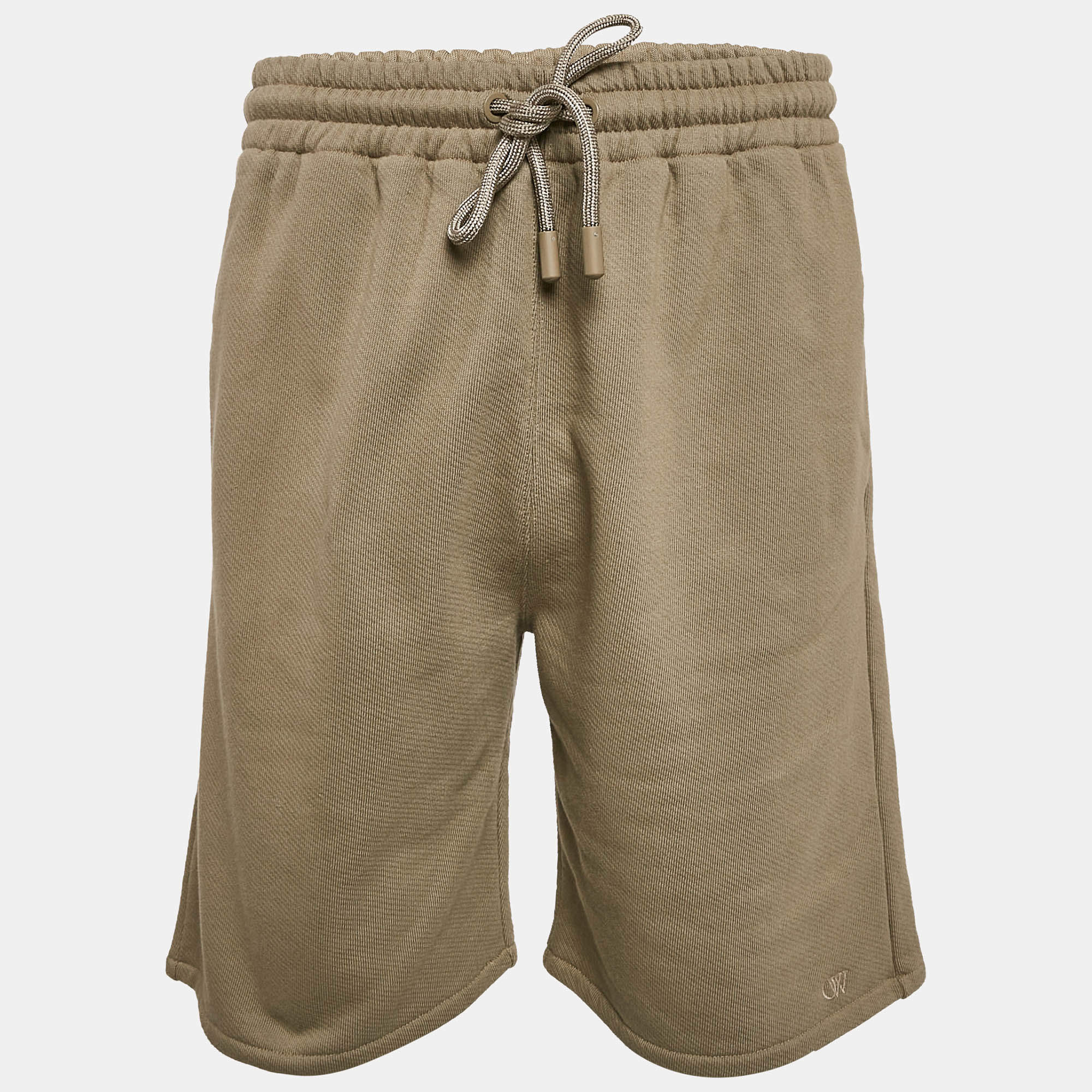 Off-White Khaki Green Cotton Knit Shorts S