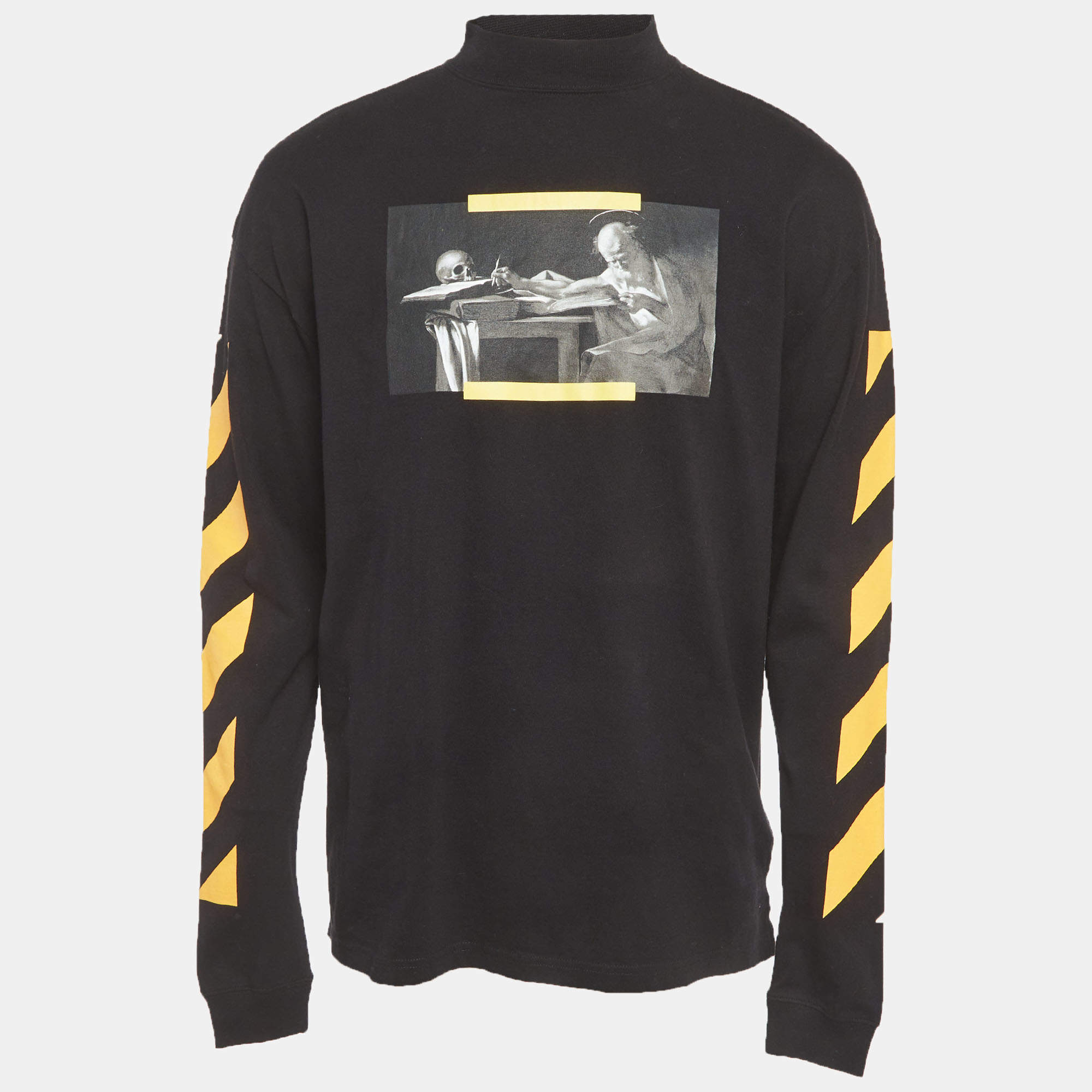 Pre Owned Off-White Black Caravaggio Painting Cotton Mock Neck Long Sleeve T-Shirt XS 