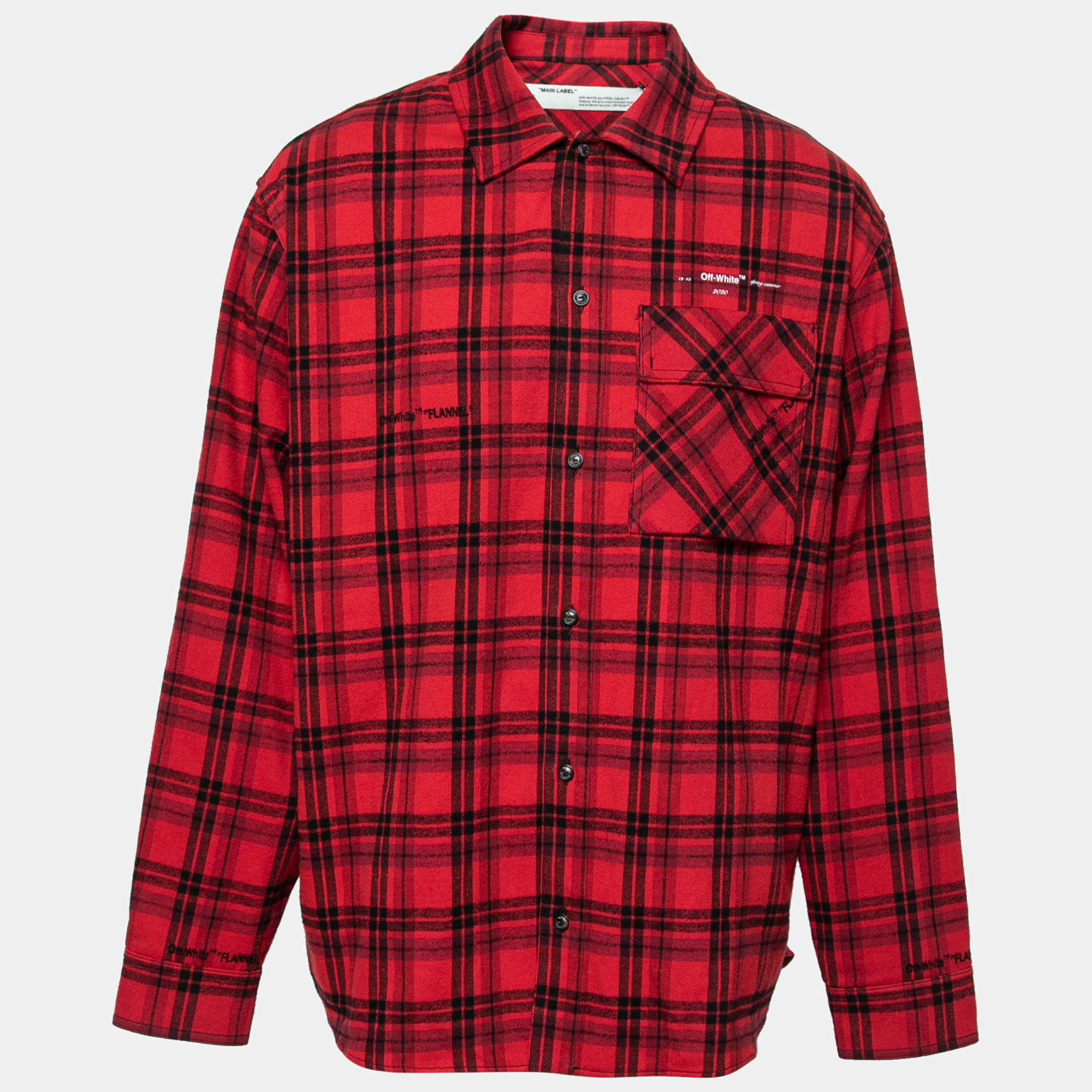 Pre Owned Off-White Red Flannel Cotton Button Front Shirt M