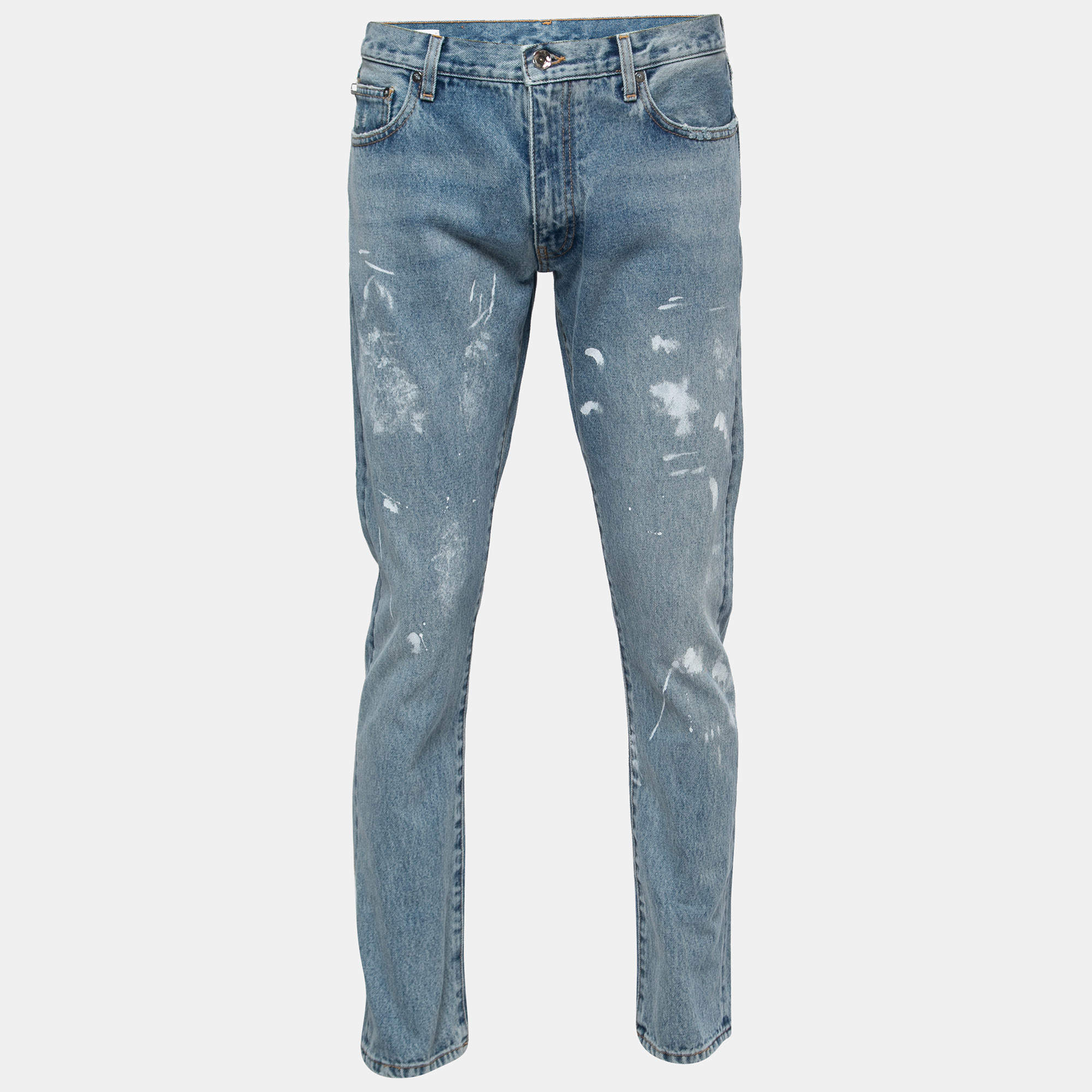 Off-White Blue Paint Splattered Denim Jeans L Waist 34