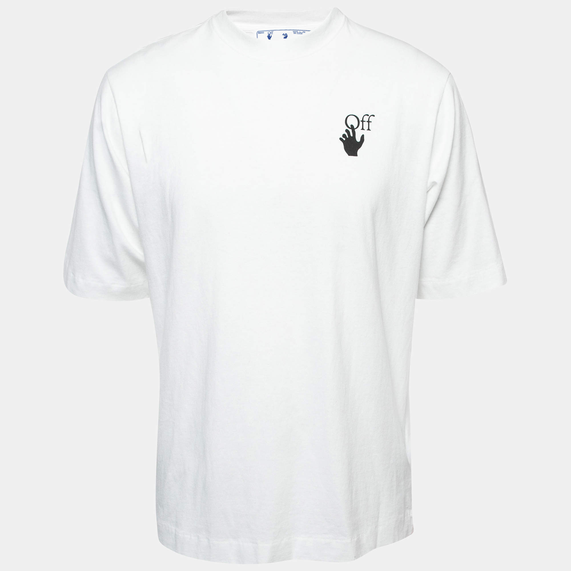 Off-White White Hands Off Logo Print Cotton Crew Neck T-Shirt M