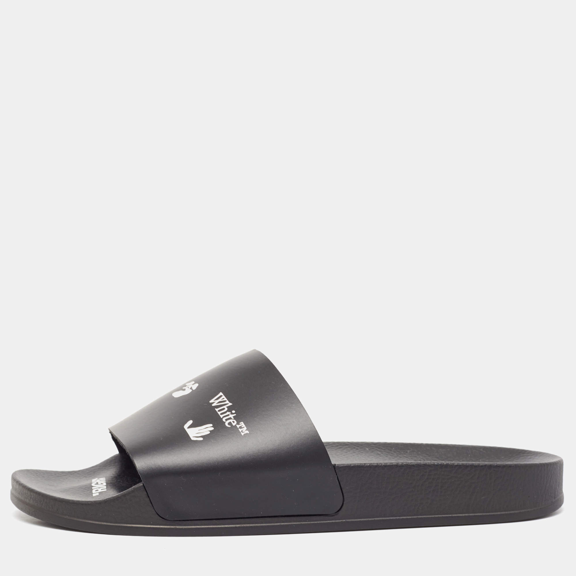 Off-White Black Rubber Logo Pool Slides Size 41