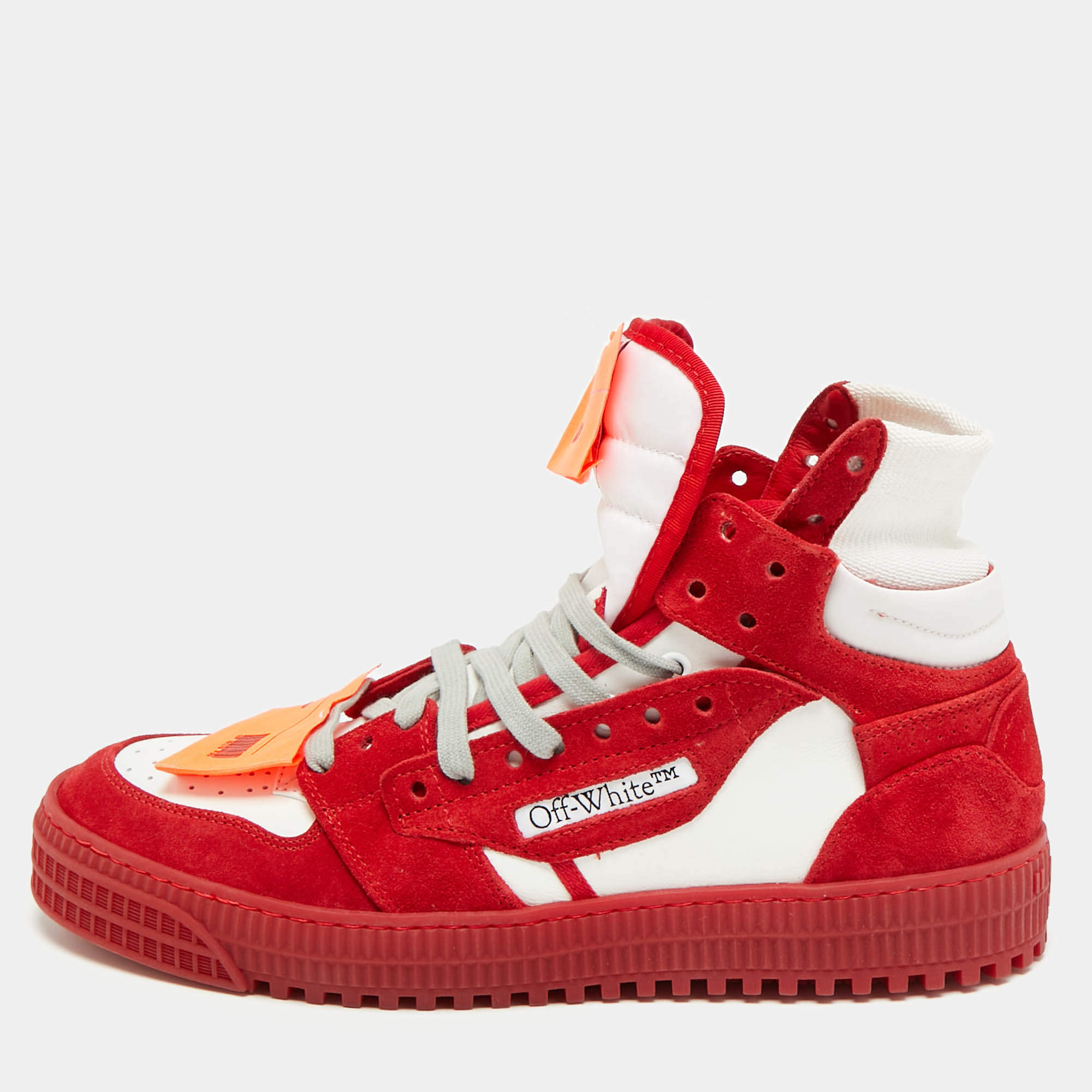 Pre Owned Off-White 3.0 Off Court Size 42 Red/White Suede and Leather High Top Sneakers