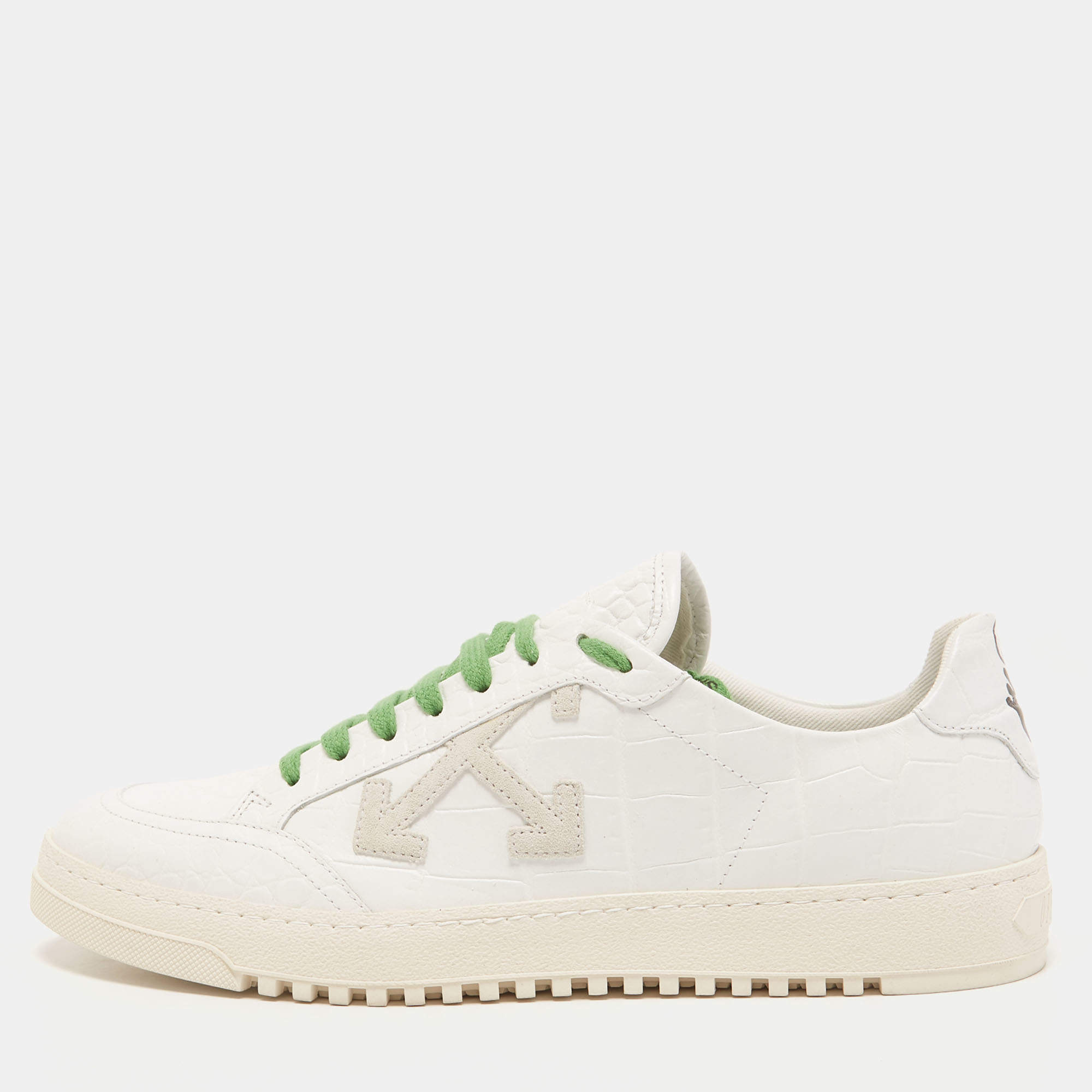 Off-white White Croc Embossed Leather 2.0 Low Sneakers Size 40