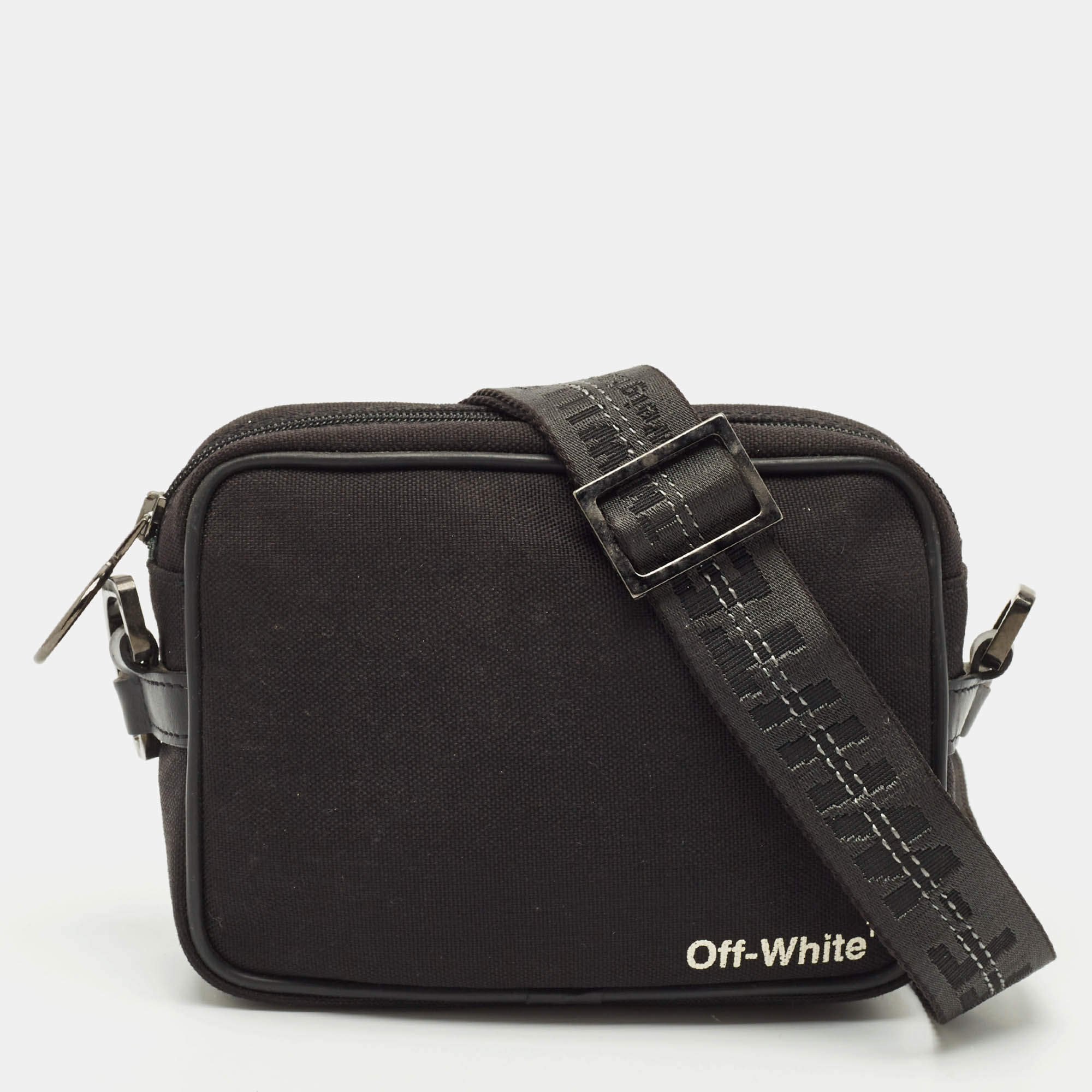 Off-White Black Canvas Industrial Camera Crossbody Bag