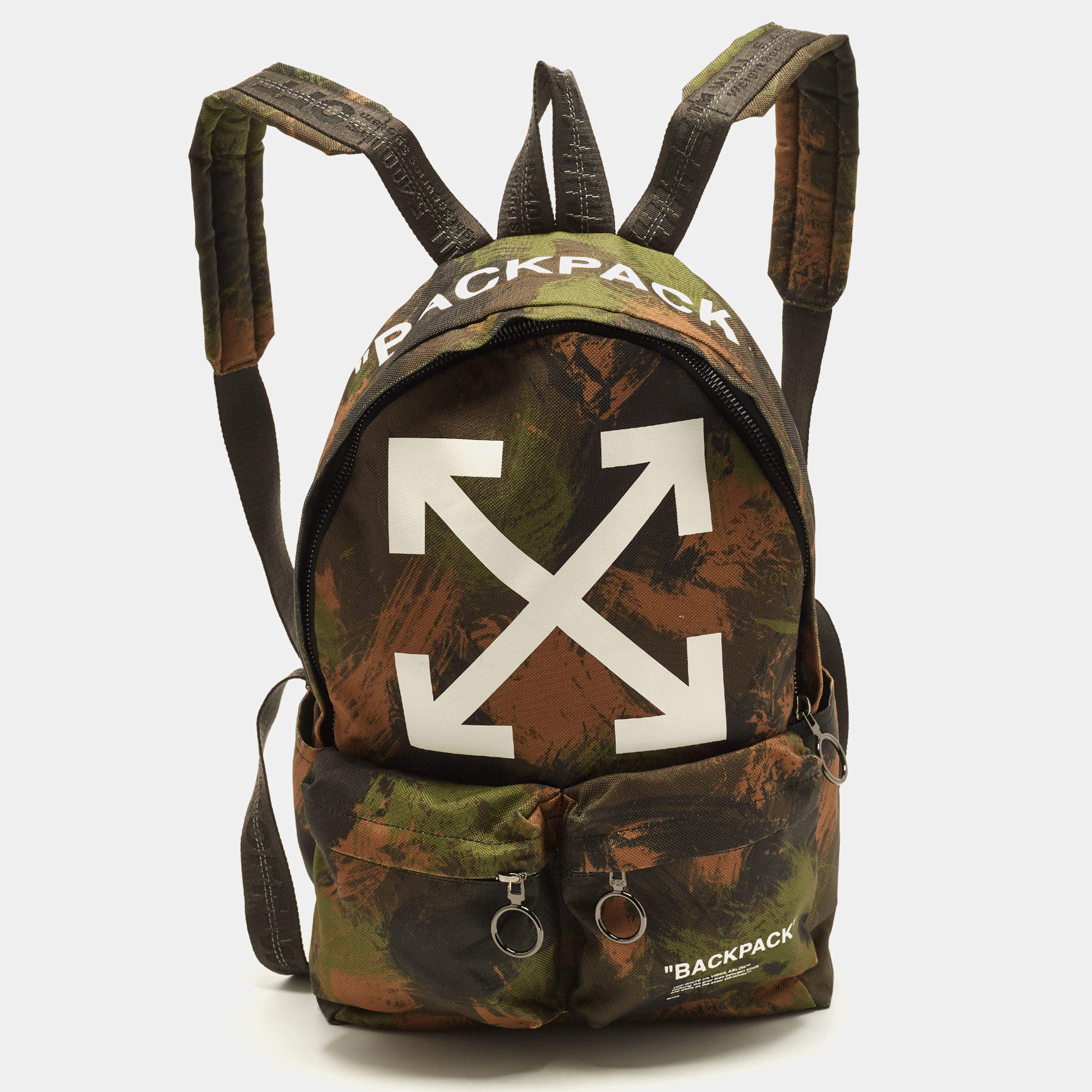 Pre Owned Off-White Arrow Green/Black Camouflage Tessuto Backpack