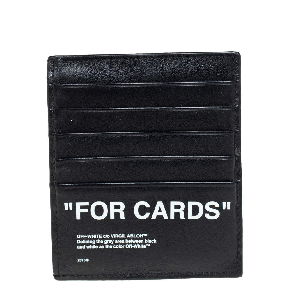 Pre Owned Off White Black Leather For Cards Holder
