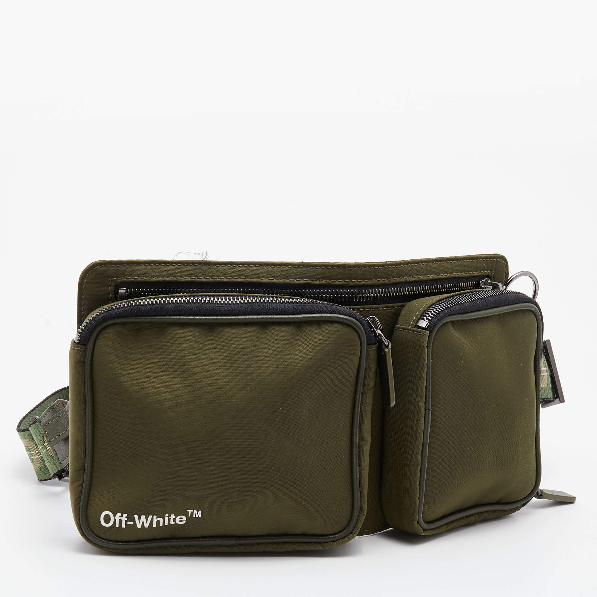 Off-White Military Green Logo Print Nylon Cordura Hip Belt Bag