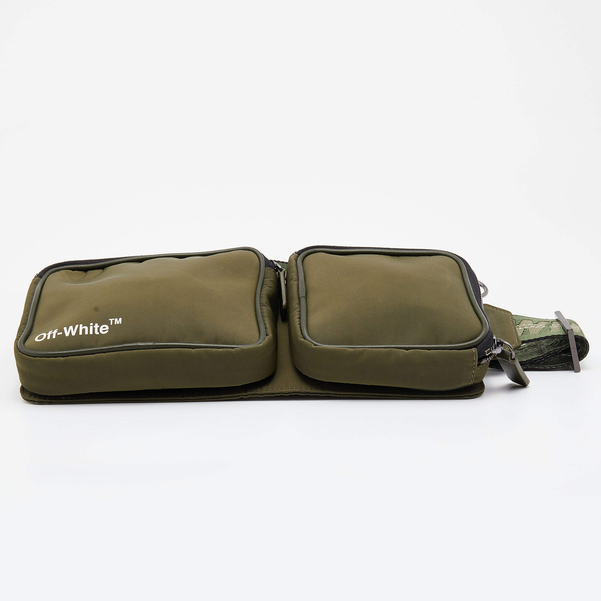 Off-White Military Green Logo Print Nylon Cordura Hip Belt Bag
