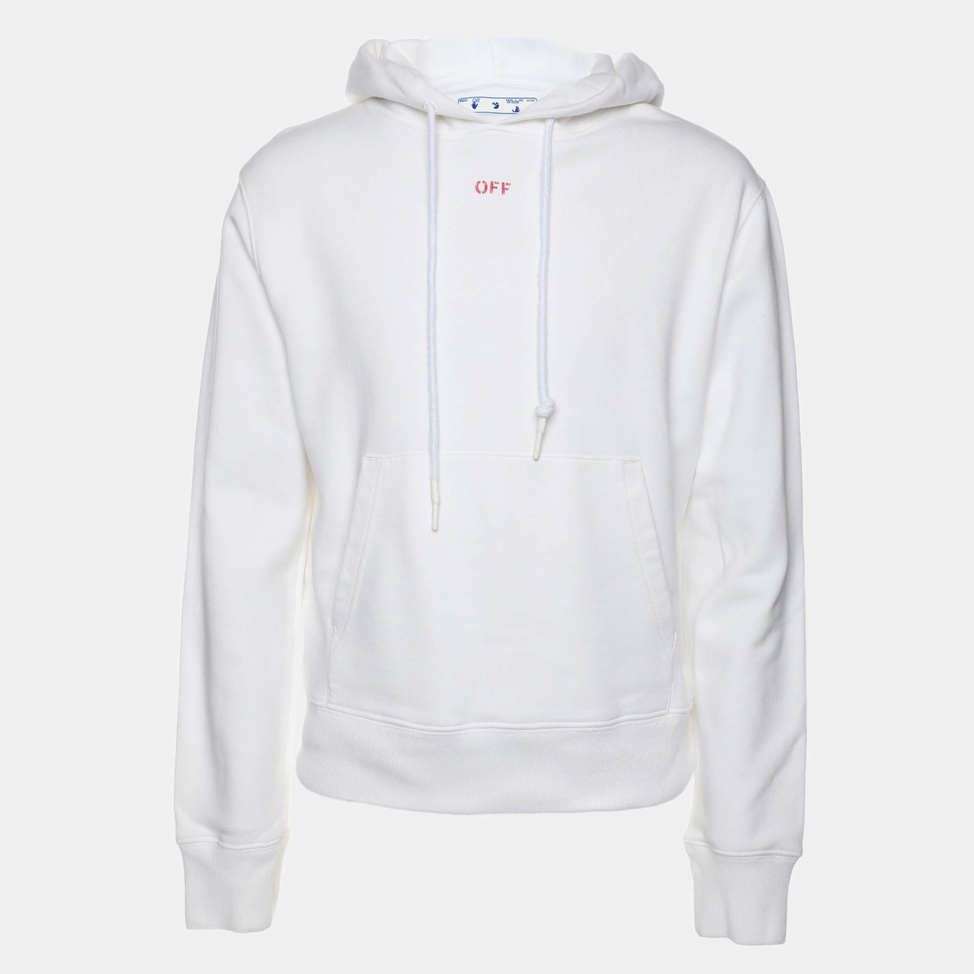 Off-White White Cotton Knit Logo Print Hoodie S