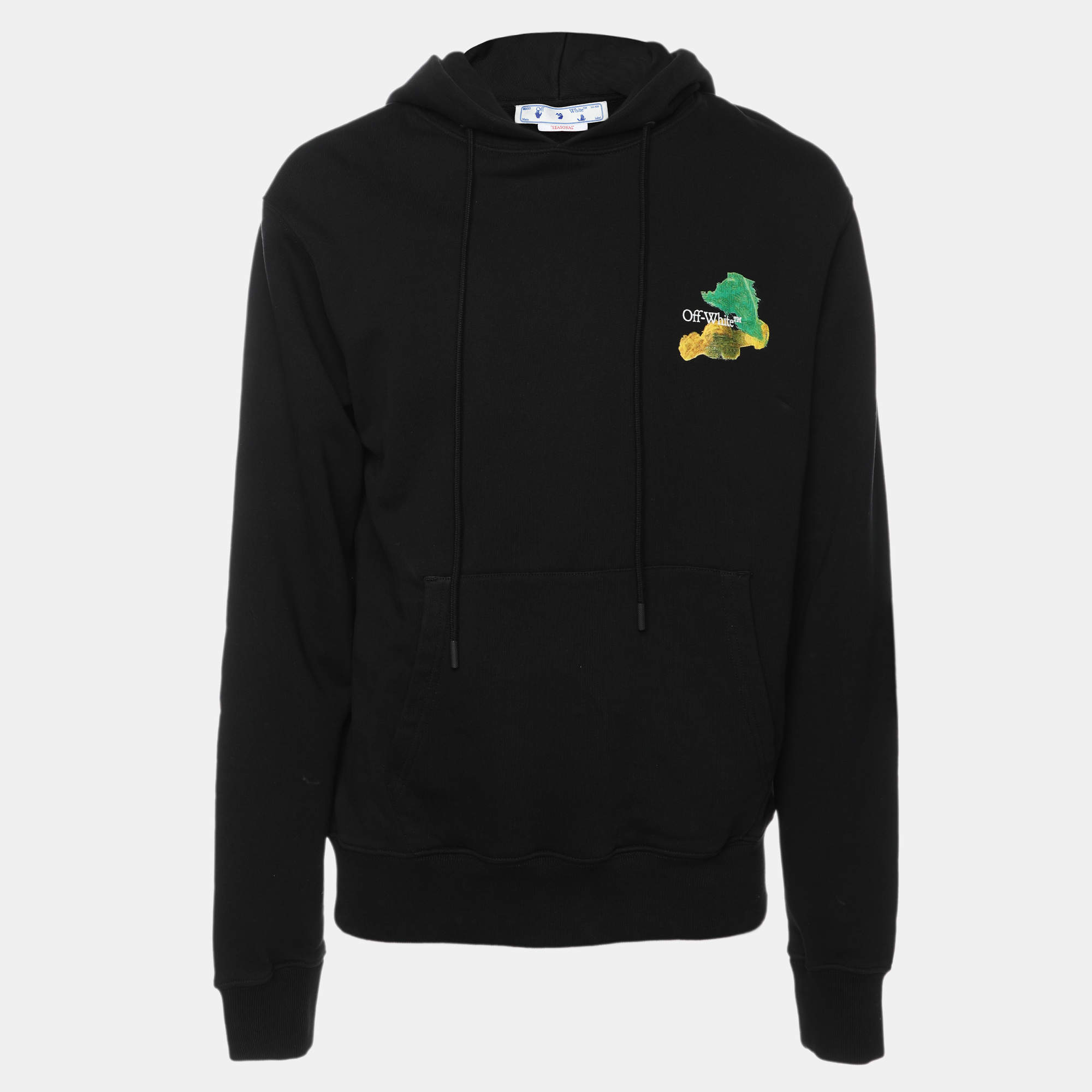 Off-White Black Cotton Knit Printed Brush Arrow Hoodie S
