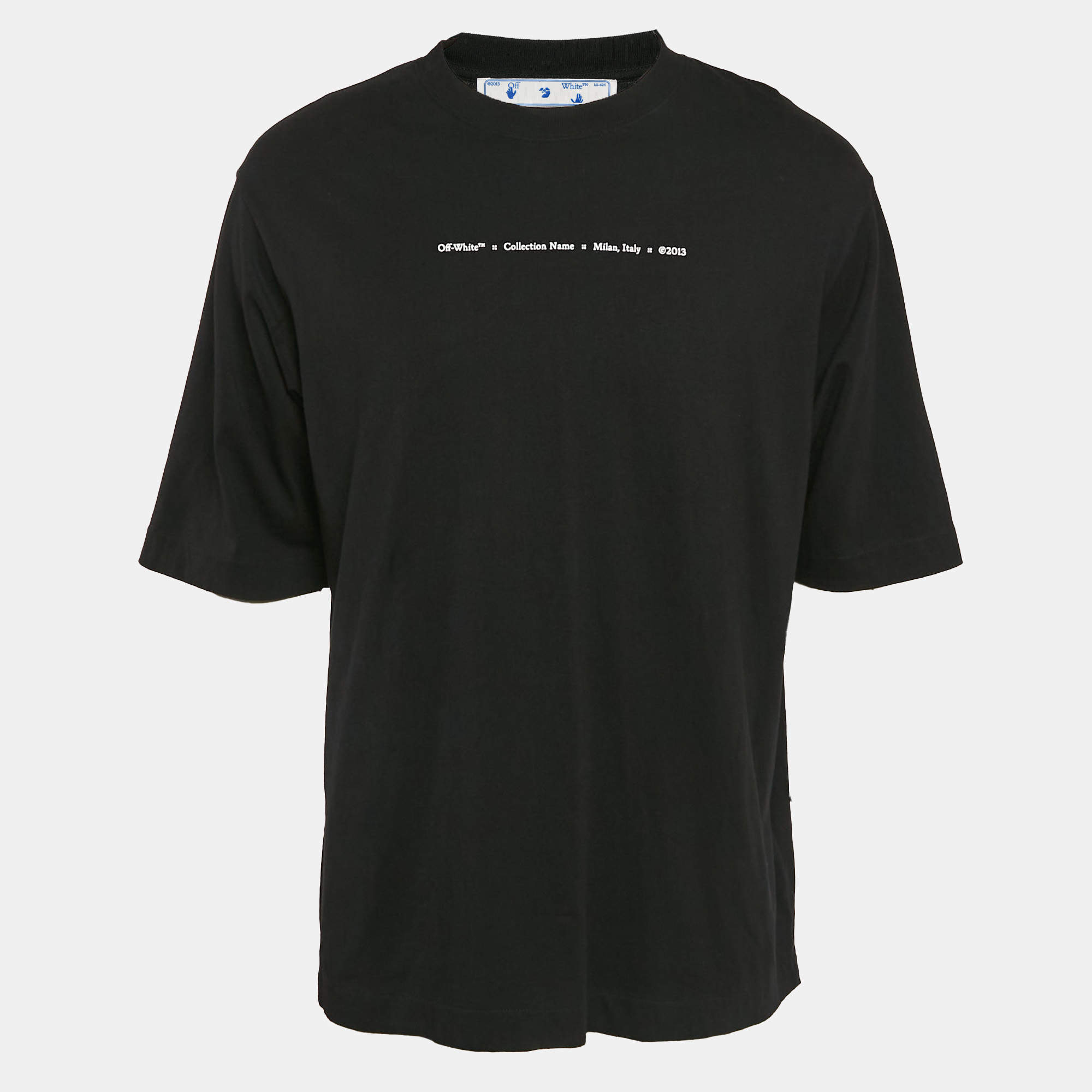 Pre Owned Off-White Black Arrow Painted Cotton Jersey Crew Neck T-Shirt L 