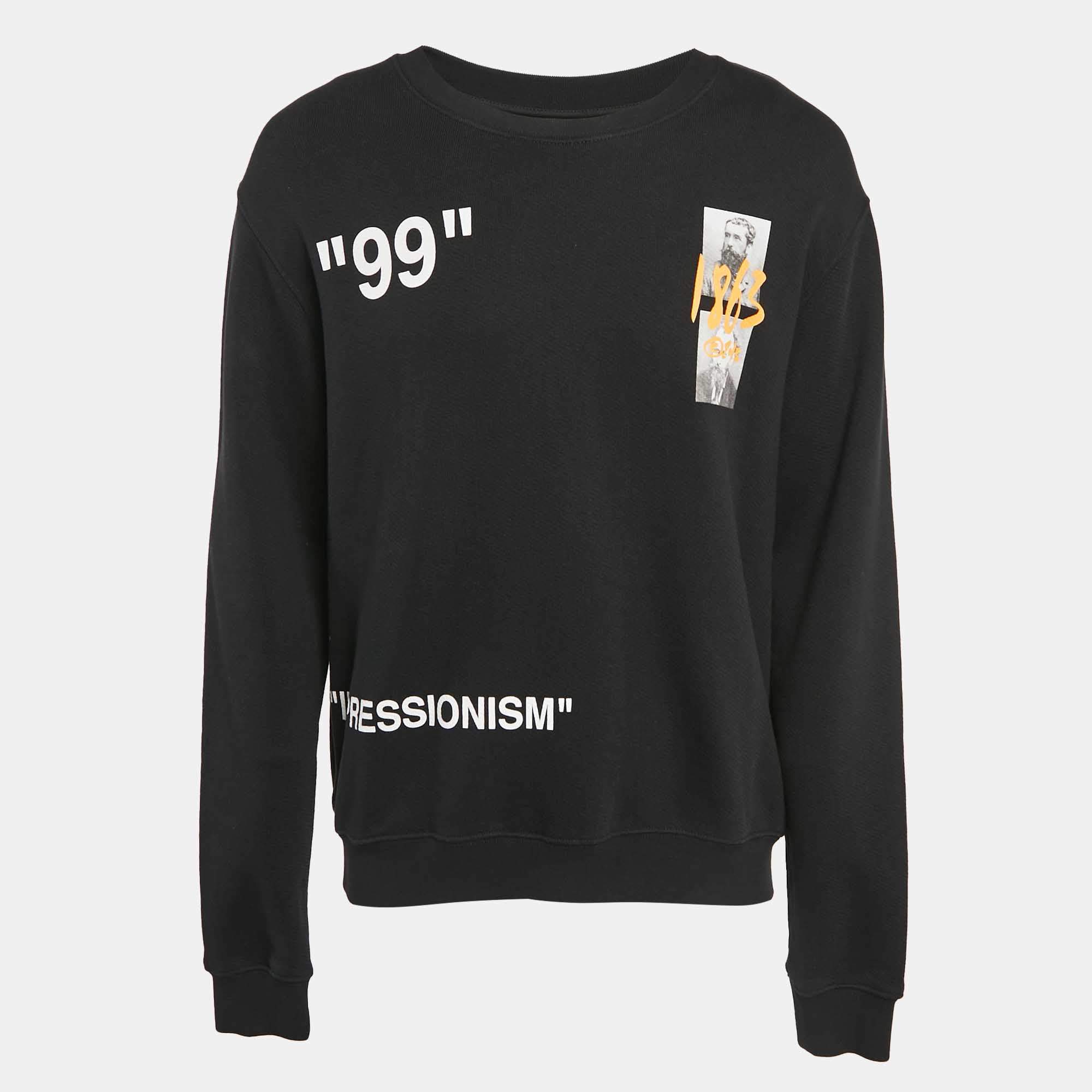 Pre Owned Off-White Black Impressionism Print Cotton Knit Sweatshirt XL