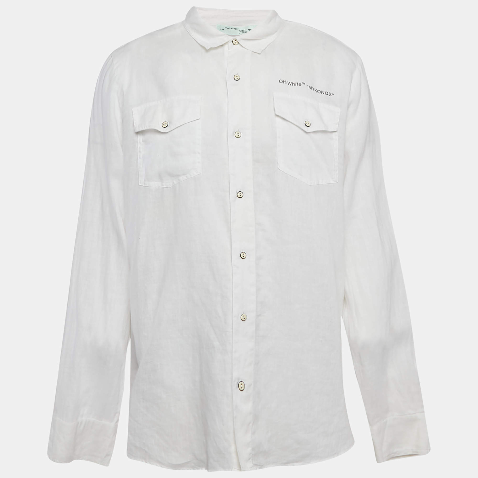 Off-White White Arrow Extension Print Hemp Long Sleeve Shirt M