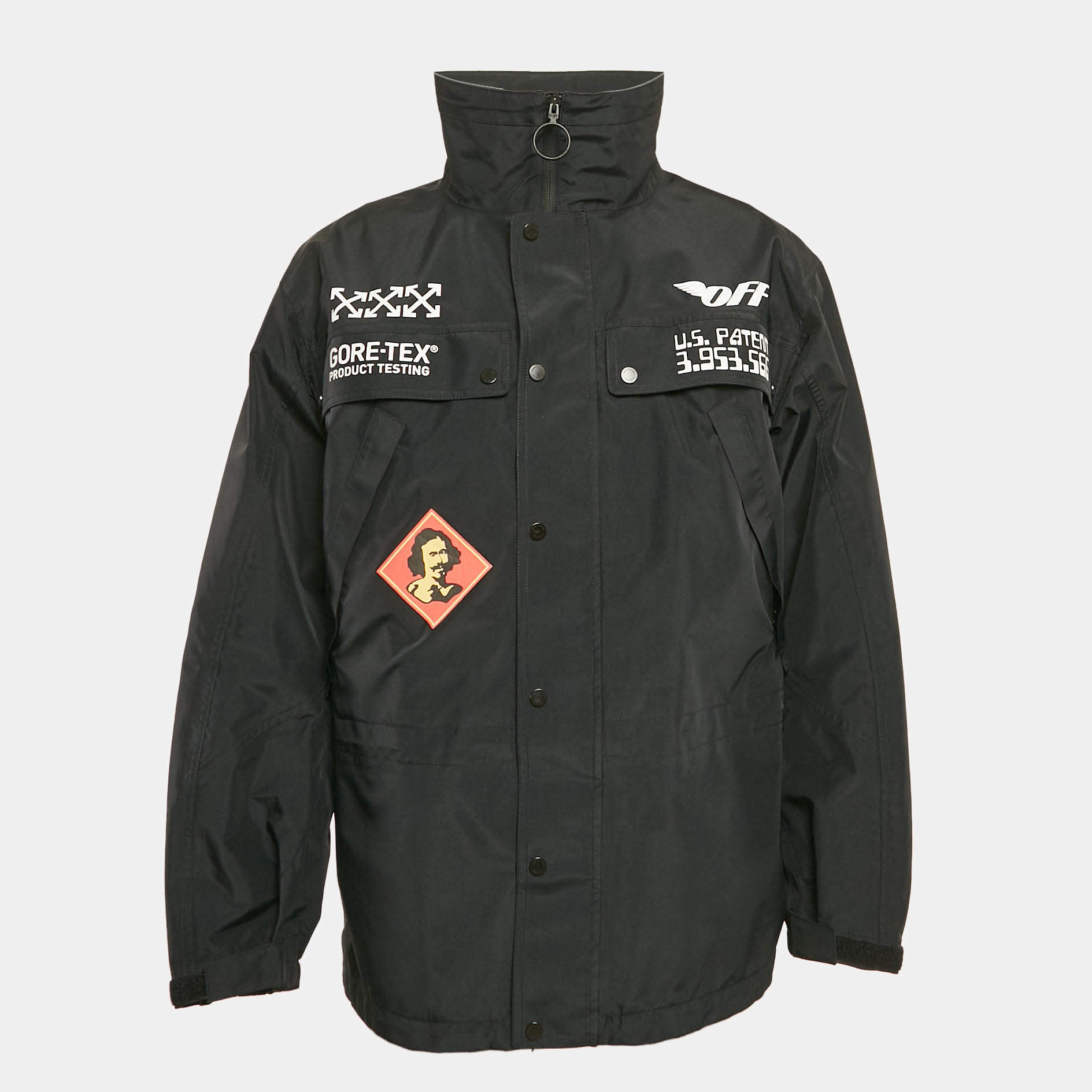 Pre Owned Off-White Black Printed Nylon Gore-tex Anorak Jacket L