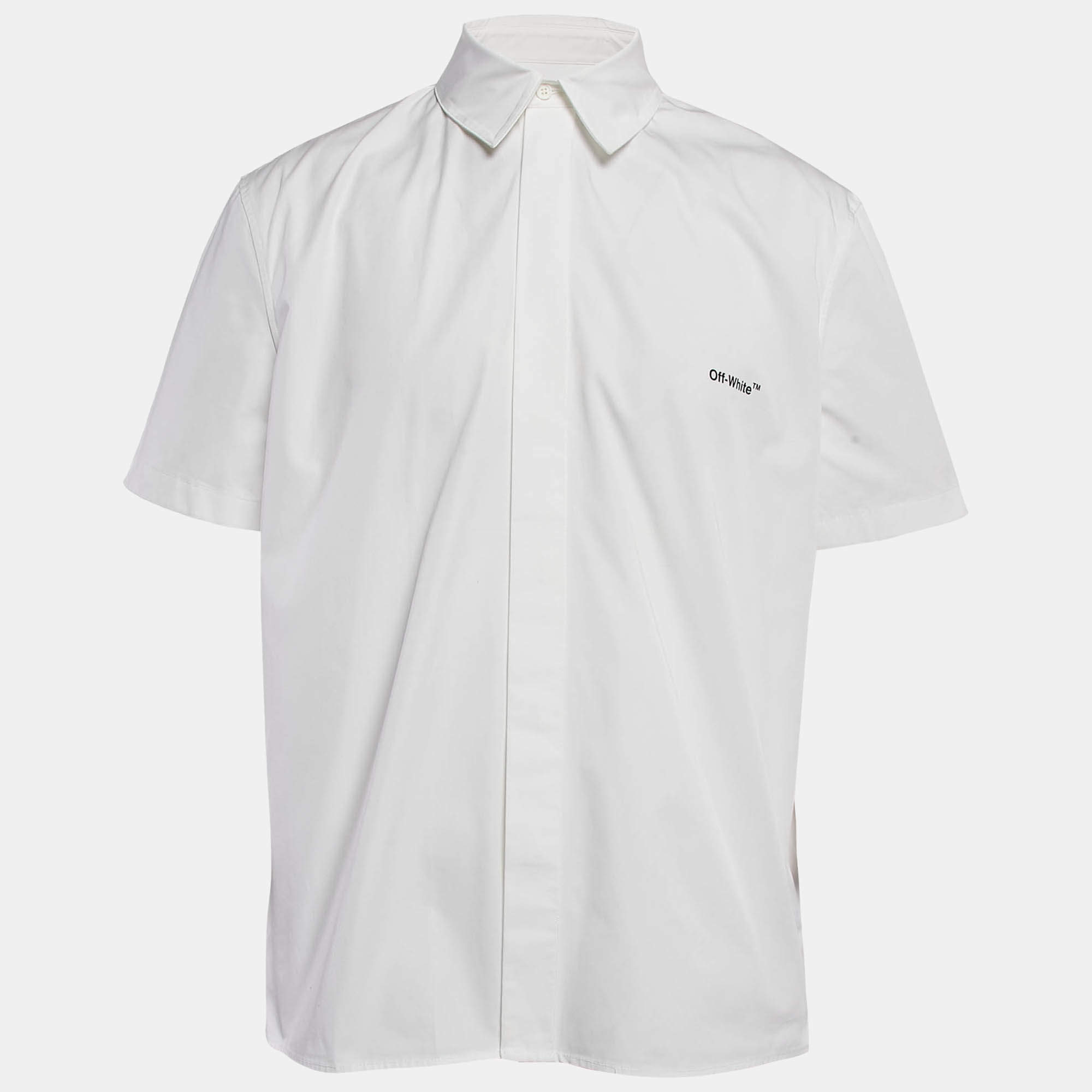 Pre Owned Off-White White Big Checks Print Cotton Short Sleeve Shirt L