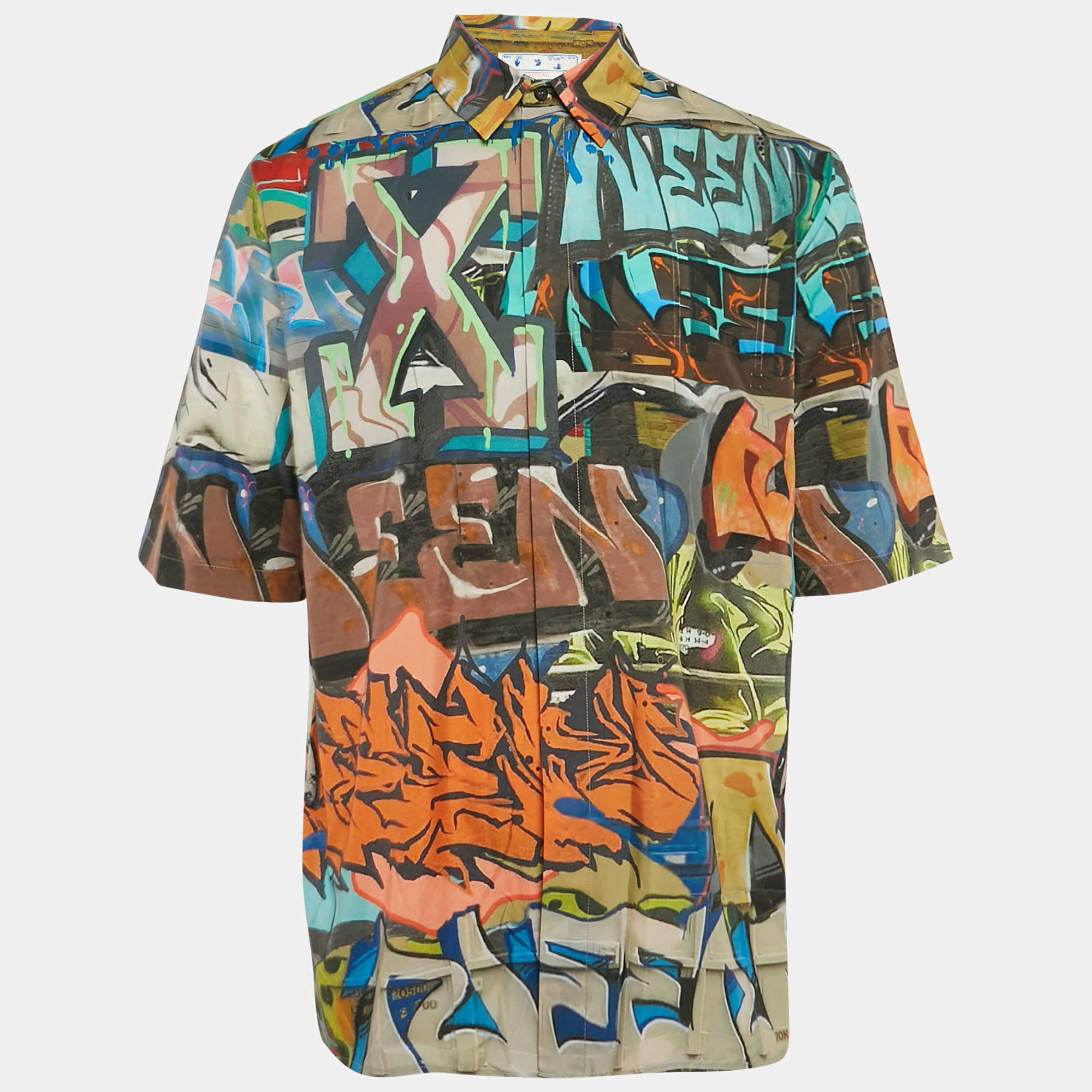 Off-White Multicolor Neen Graffiti Print Synthetic Loose Fit Shirt L