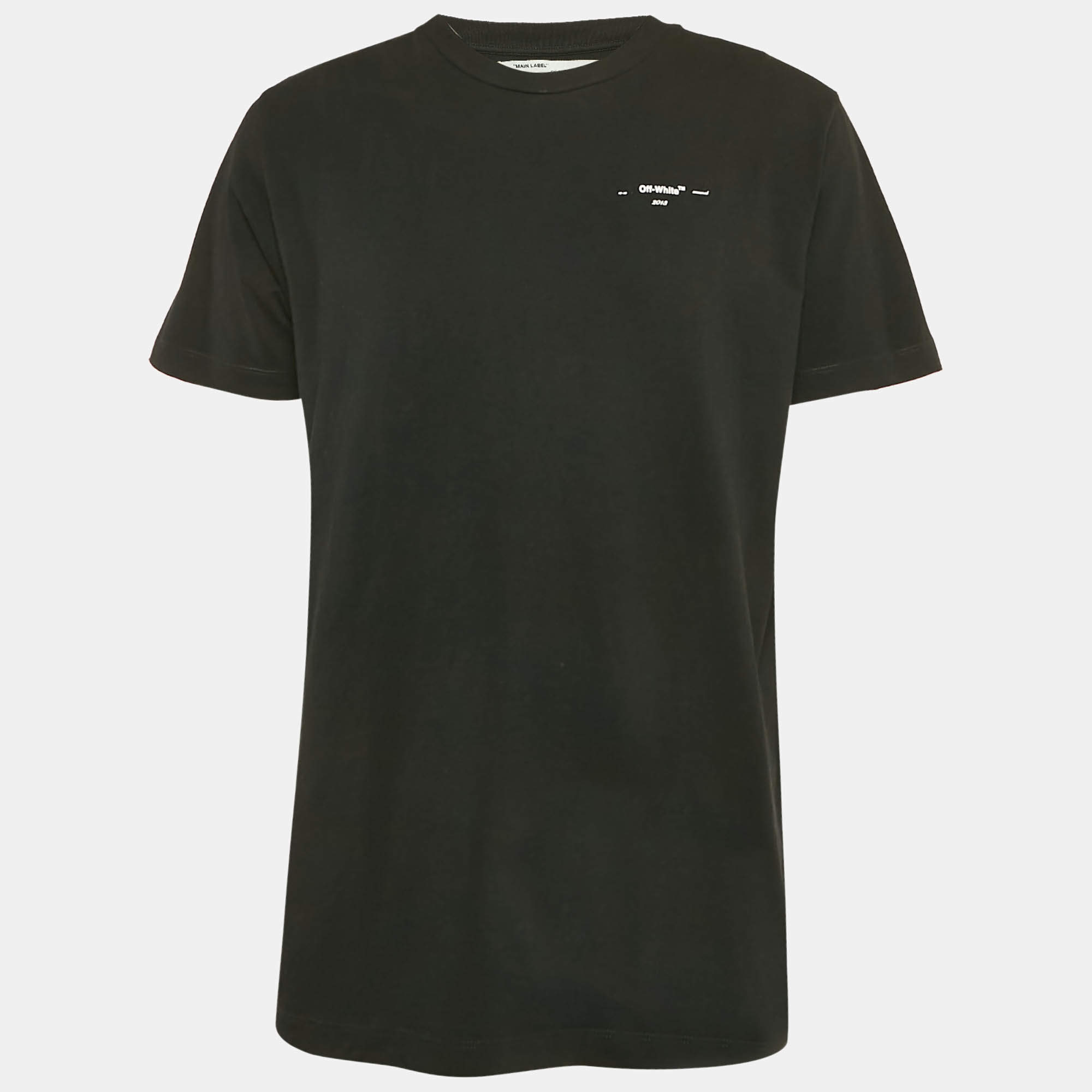 Pre Owned Off-White Black Cotton Logo Applique Detail Crew Neck T-Shirt L