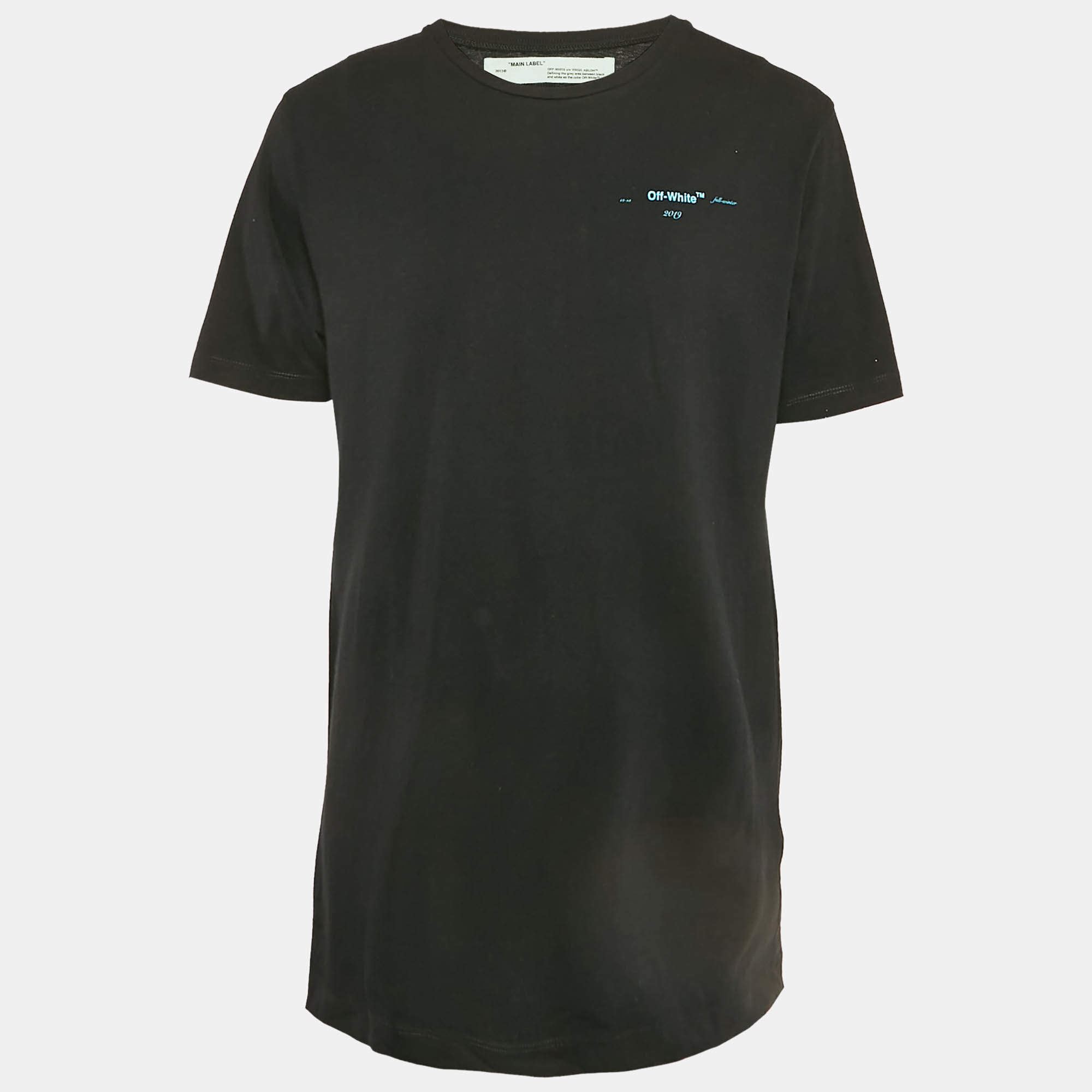 Off-White Black Logo Print Cotton Crew Neck Oversized T-Shirt L
