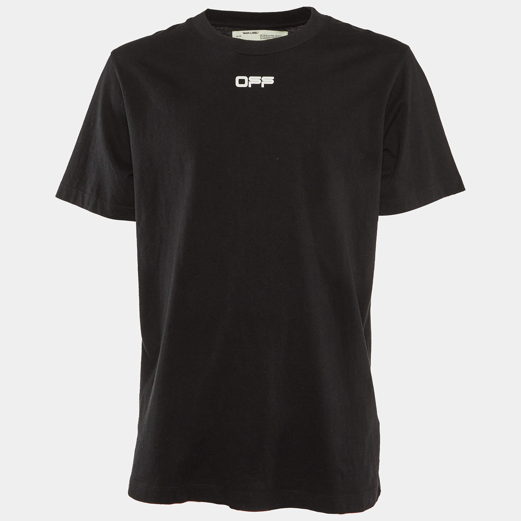 Off-White Black Airport Tape Arrow Print Cotton Crew Neck T-Shirt L