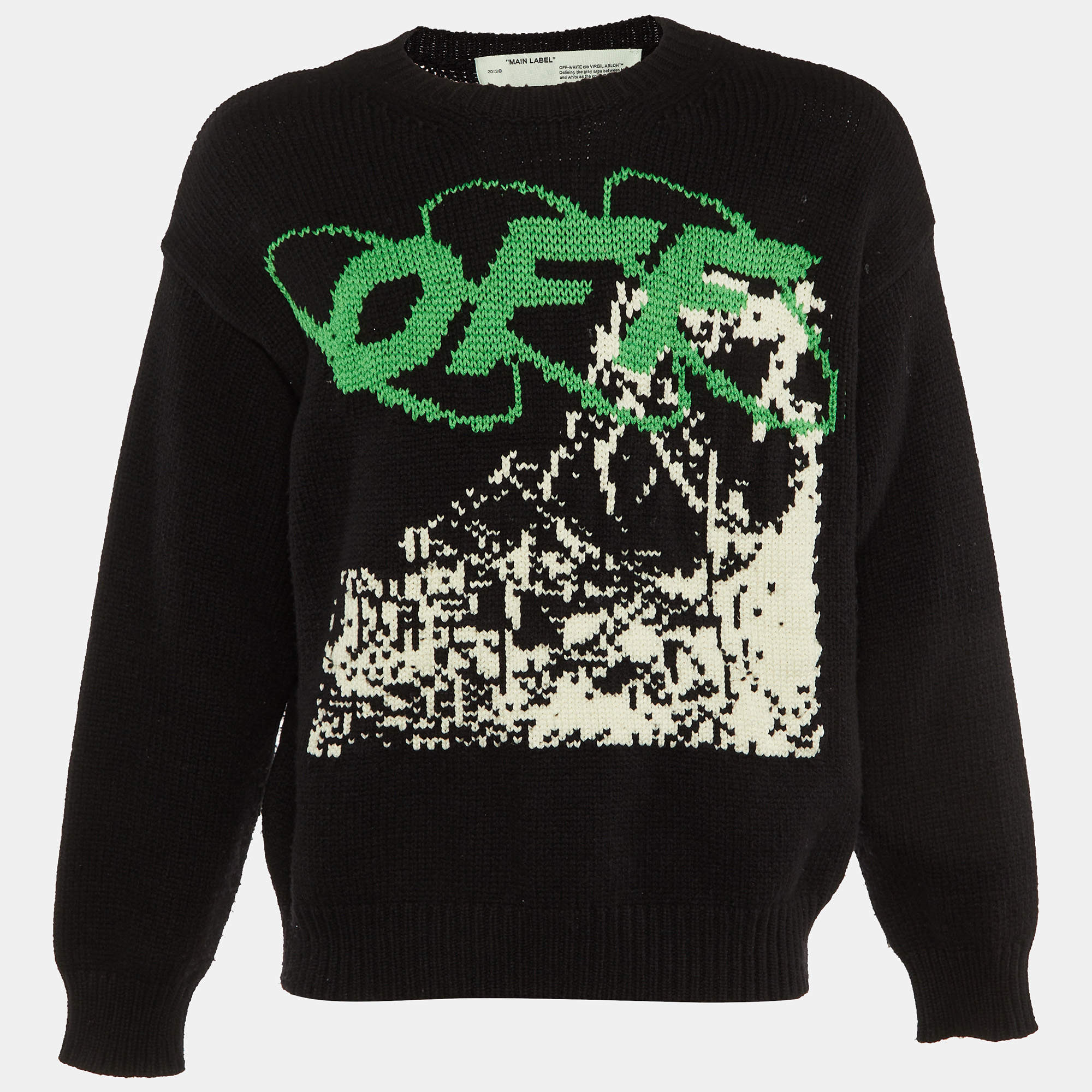 Off-White Tri Color Knit Wool Crew Neck Sweater S