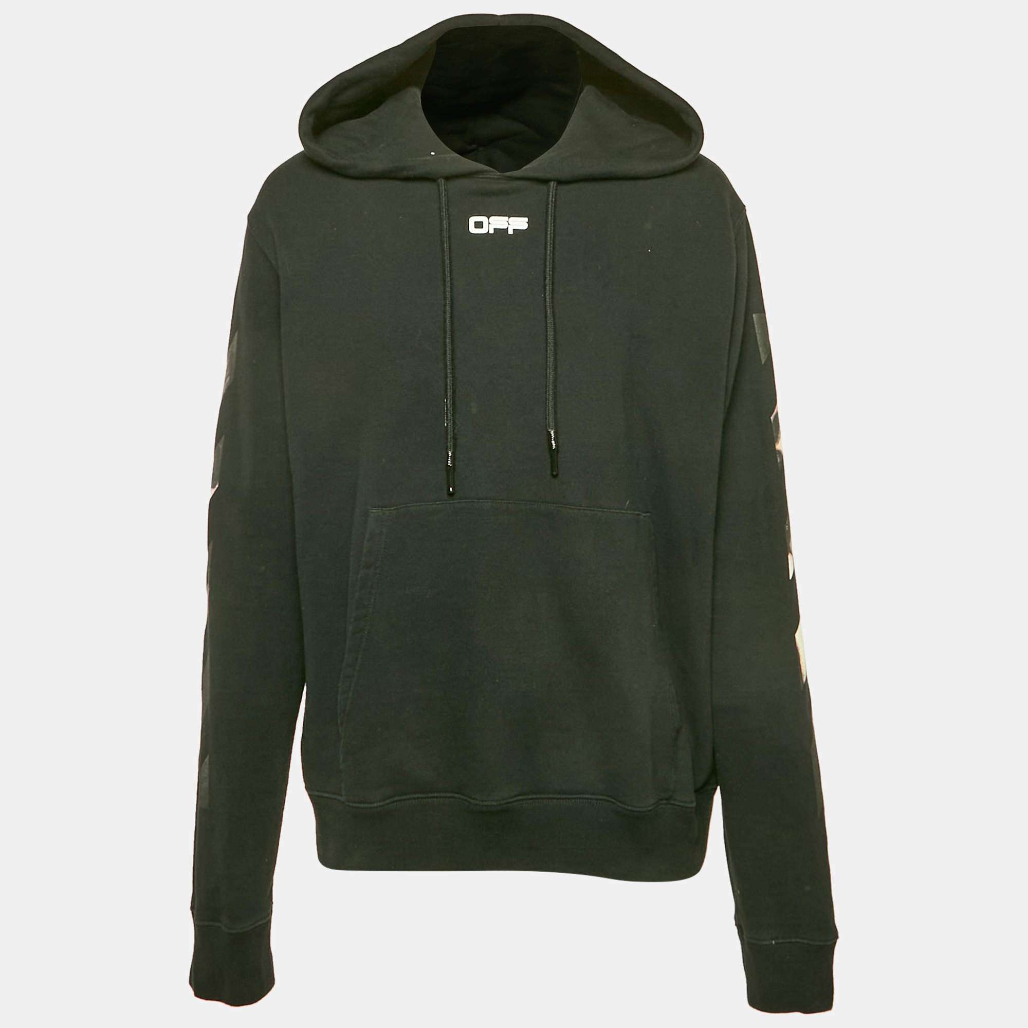 Off-White Black Logo Print Cotton Hooded Sweatshirt XL