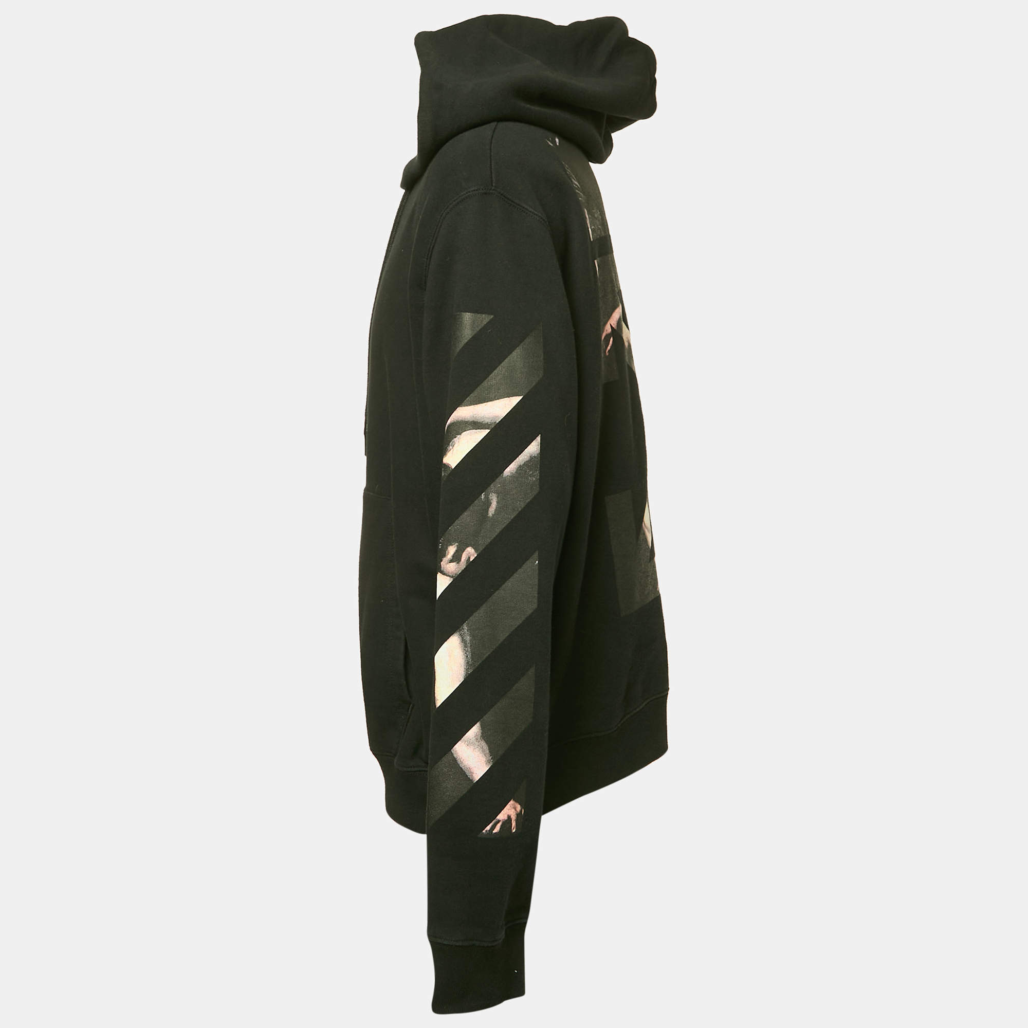Off-White Green Logo Intarsia Wool Blend Knit Hoodie M Off