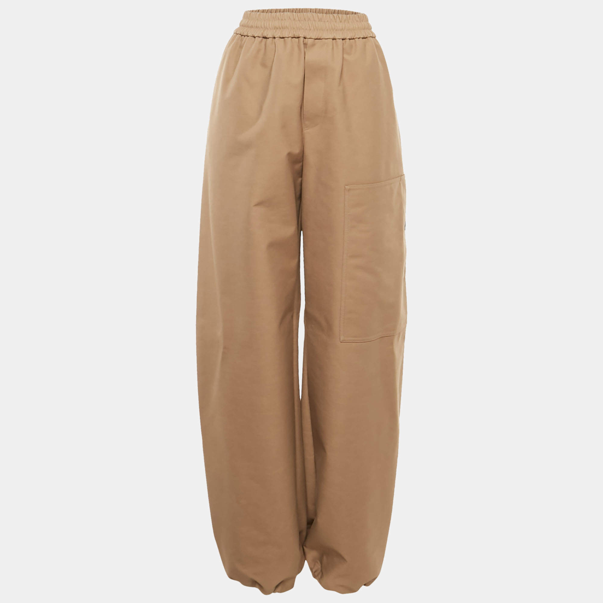 Pre Owned Off-White Brown Gabardine Wide Leg Pants M