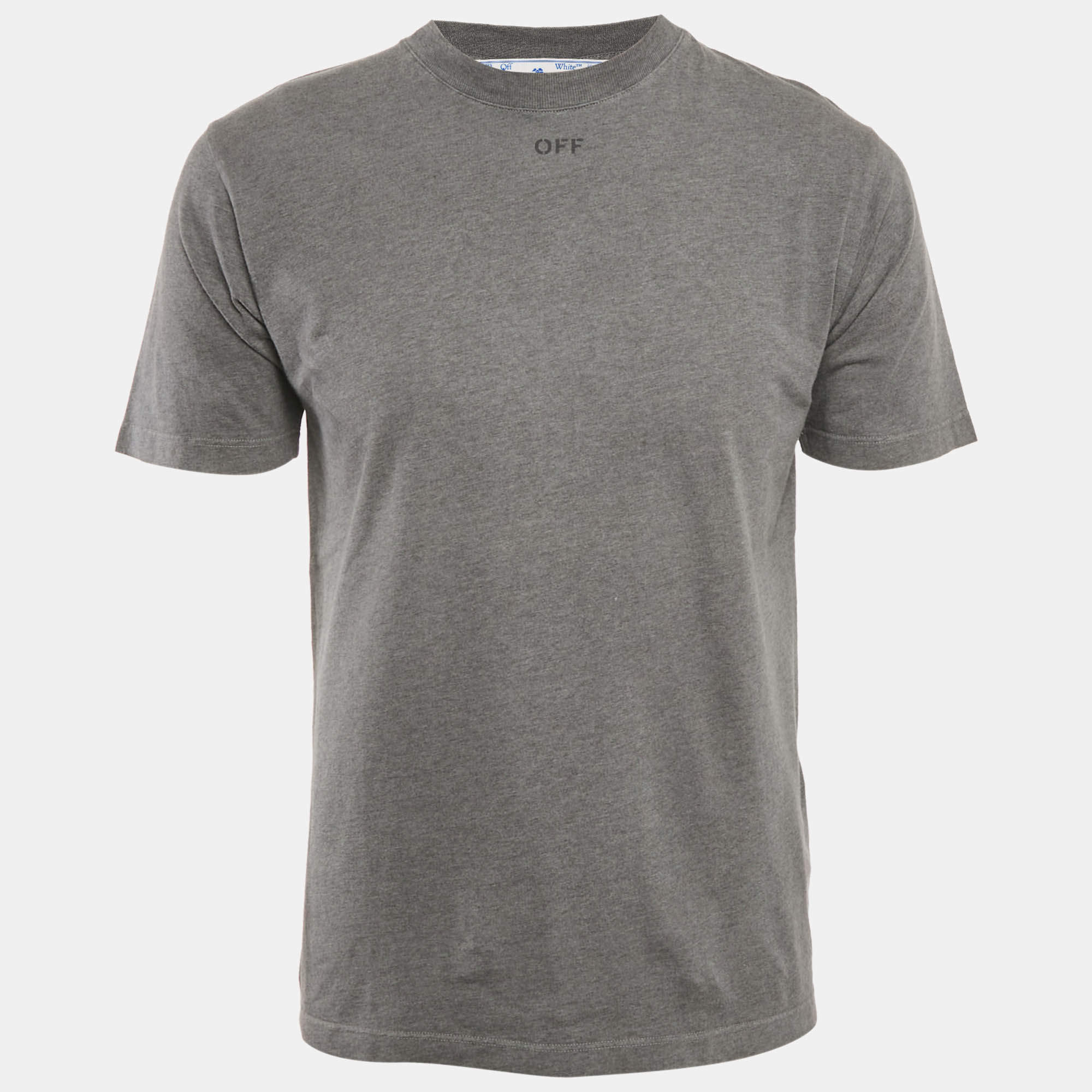 Off-White Grey Back Logo Print Cotton Crew Neck T-Shirt M