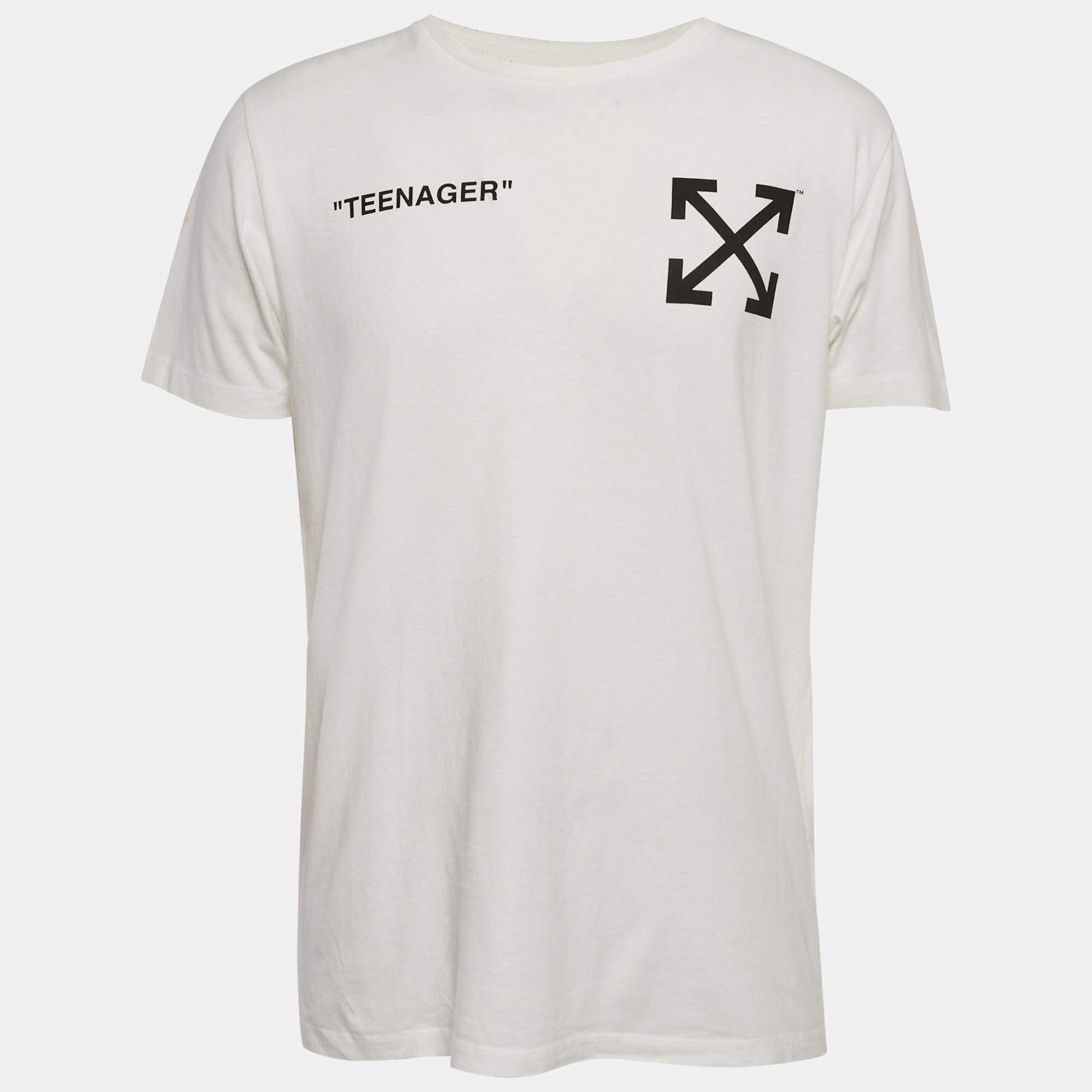 Pre Owned Off-White White Simpson Print Jersey T-Shirt M