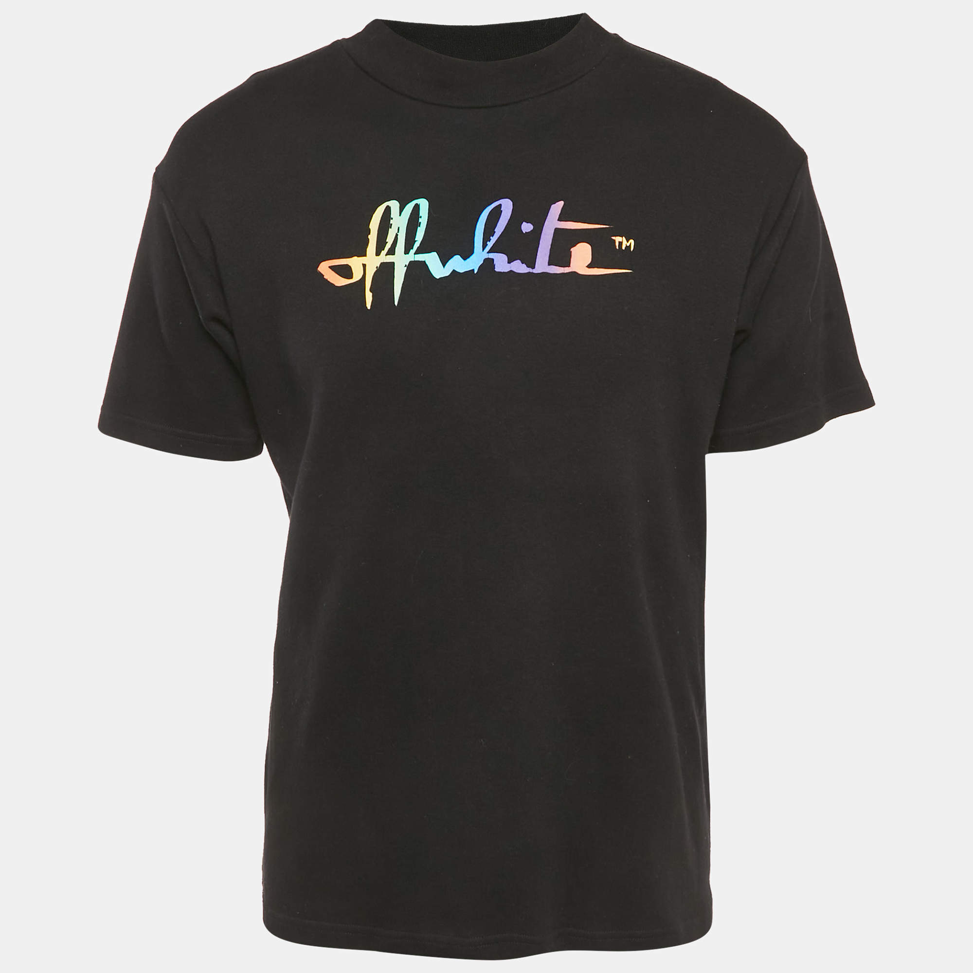 Pre Owned Off-White Black Painted Logo Cotton Crew Neck T-Shirt XS